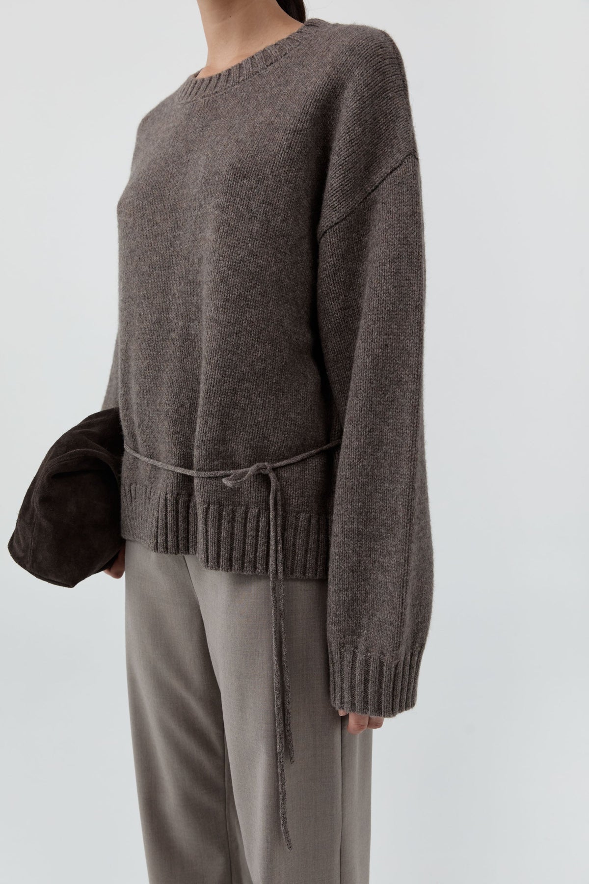 Wool Crew Neck Jumper - Taupe Melange