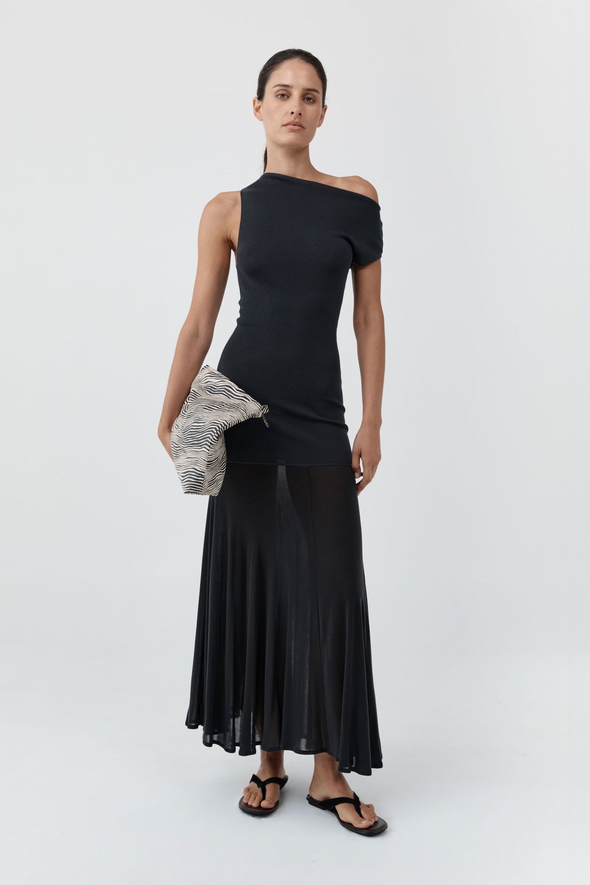 Fine Jersey Circle Hem Dress - Charcoal