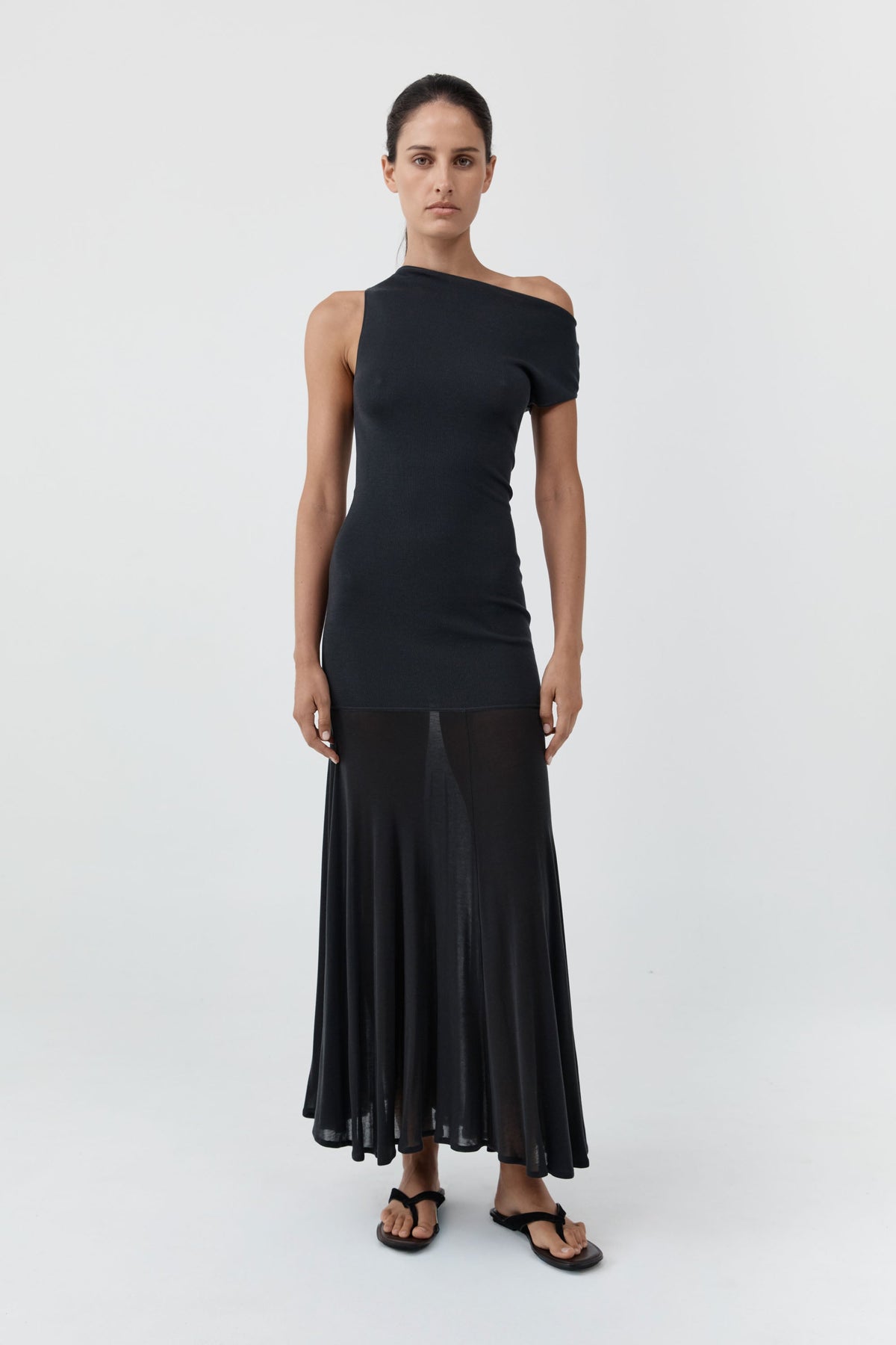 Fine Jersey Circle Hem Dress - Charcoal