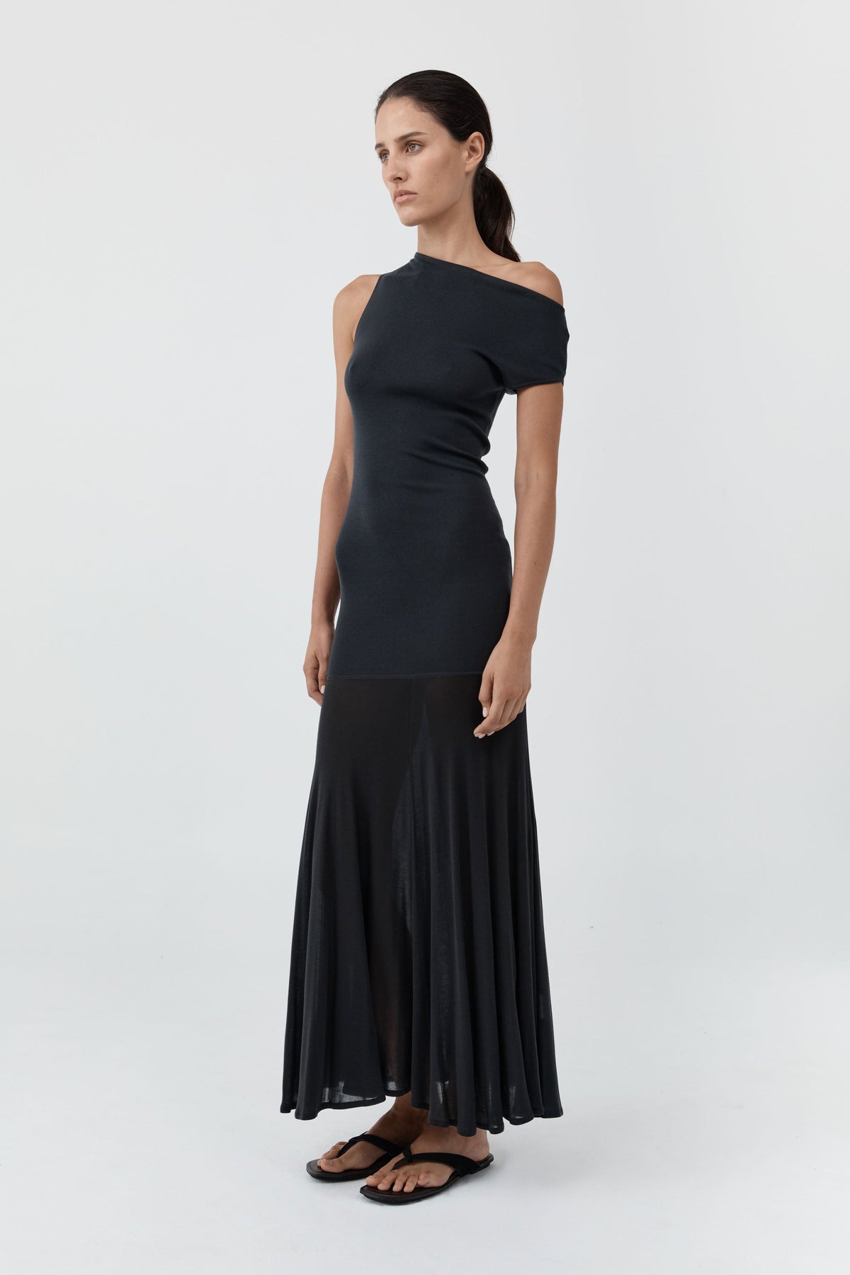 Fine Jersey Circle Hem Dress - Charcoal
