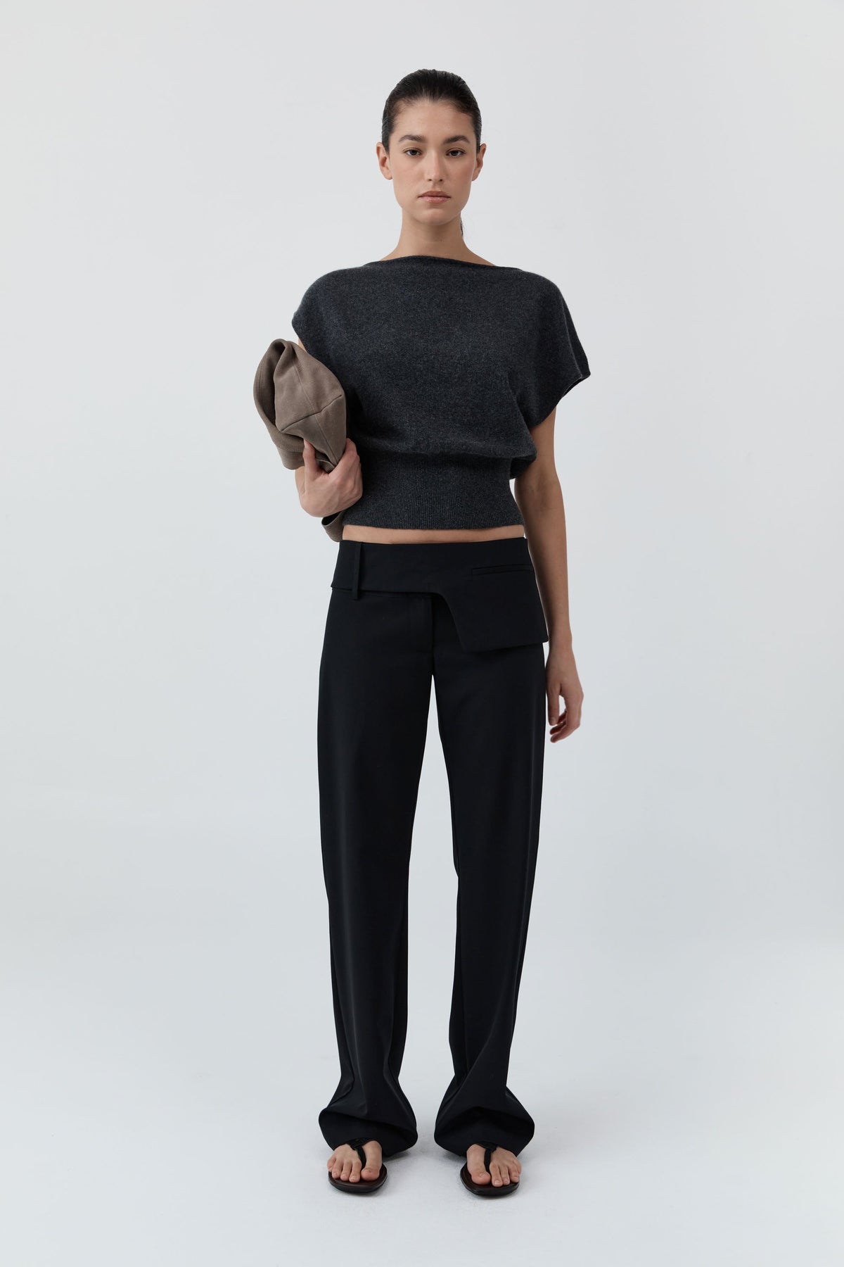 Cashmere Asymm Top - Charcoal Melange
