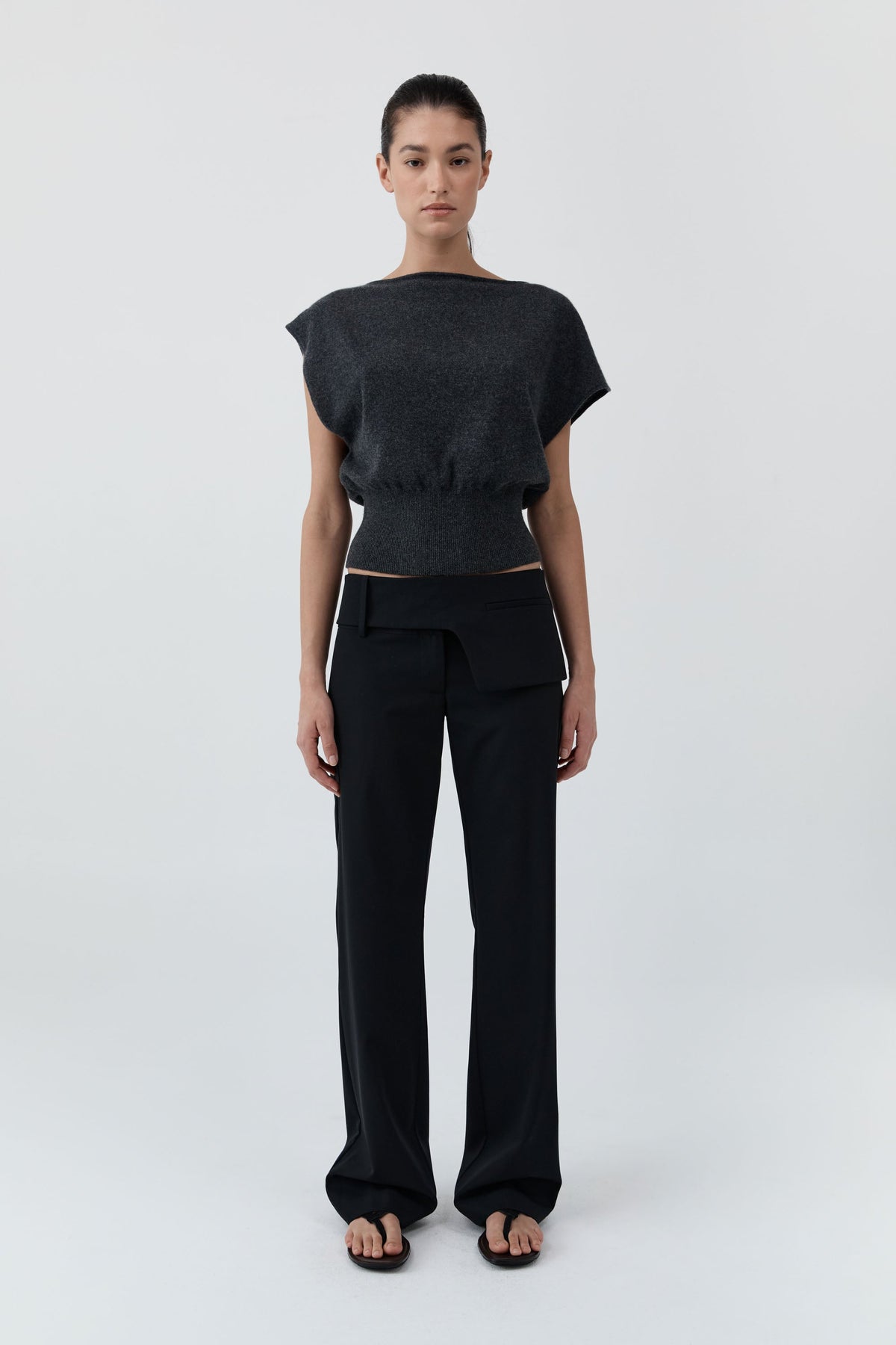 Cashmere Asymm Top - Charcoal Melange