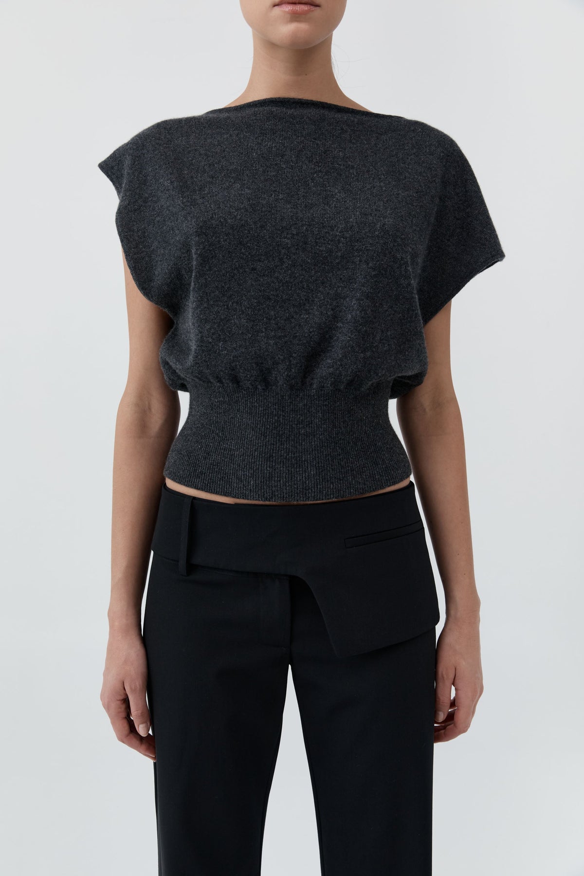 Cashmere Asymm Top - Charcoal Melange