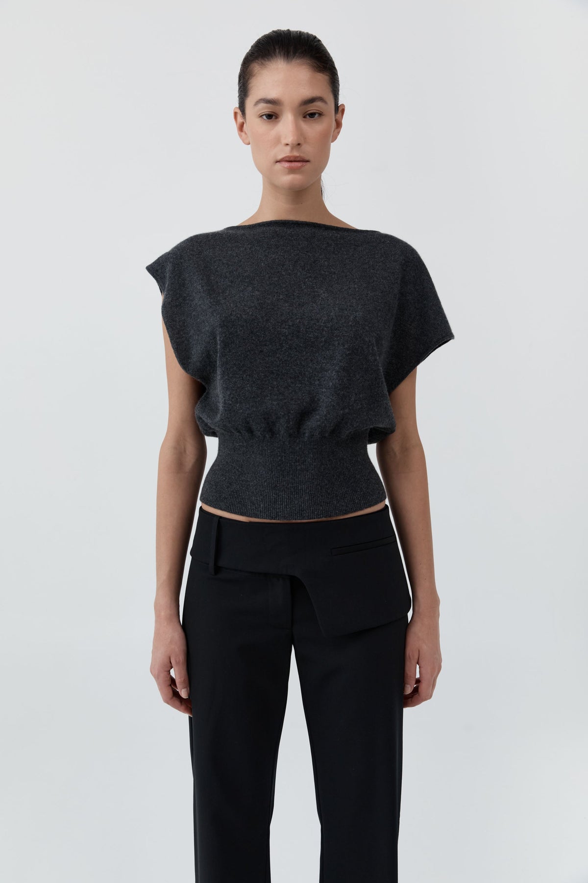 Cashmere Asymm Top - Charcoal Melange