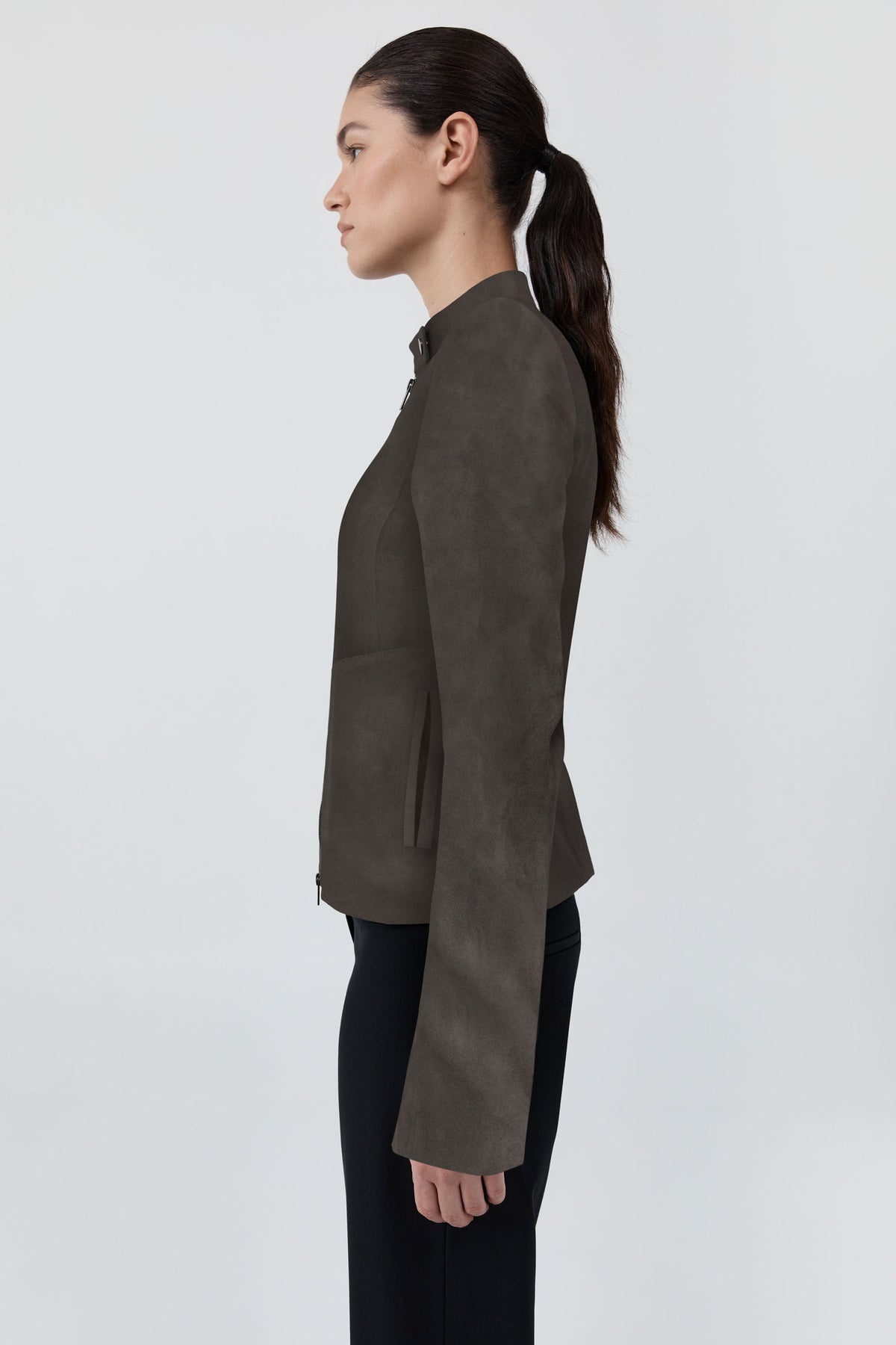 Suede Moto Jacket - Steel