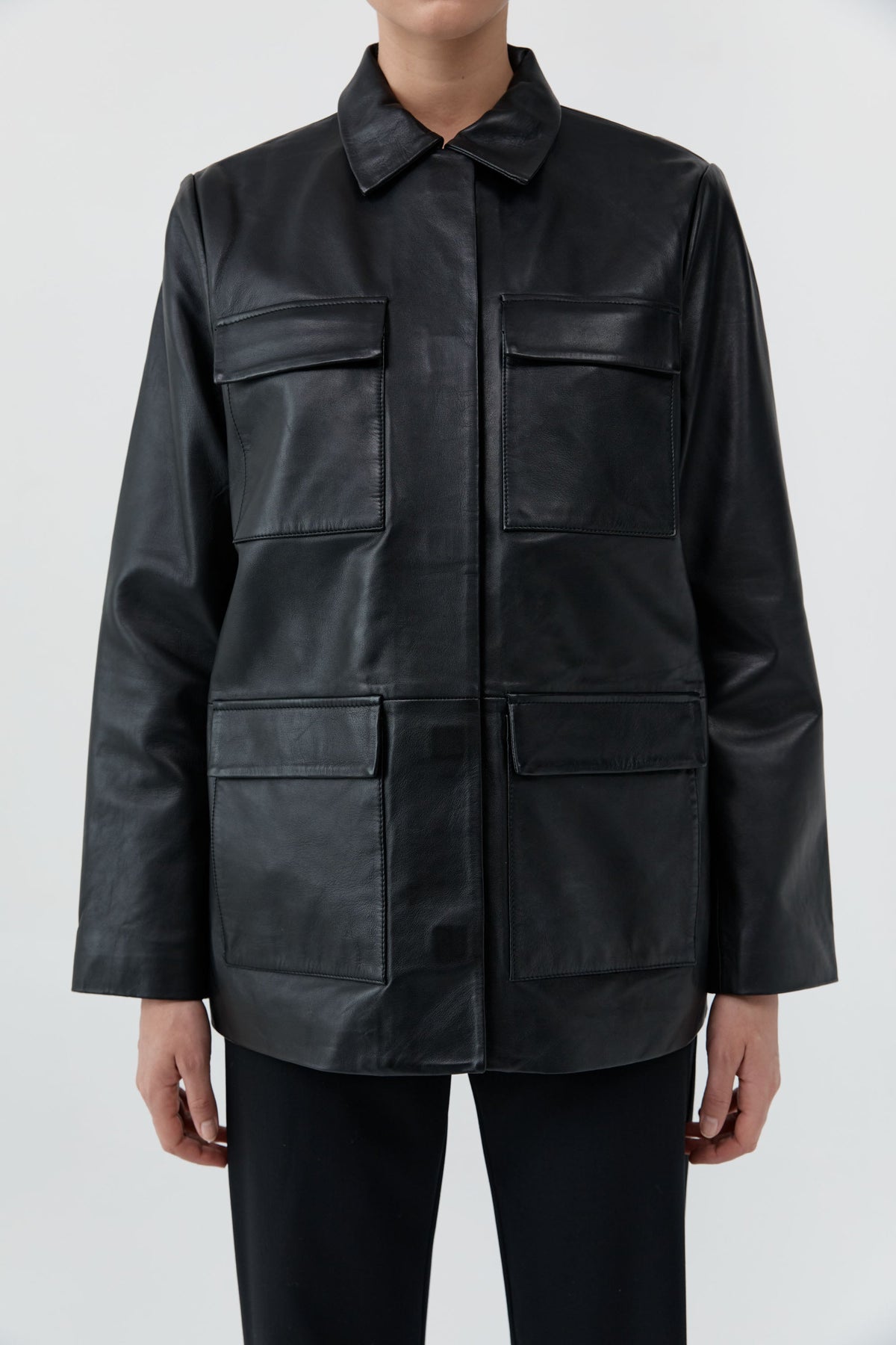 Four Pocket Leather Jacket - Black
