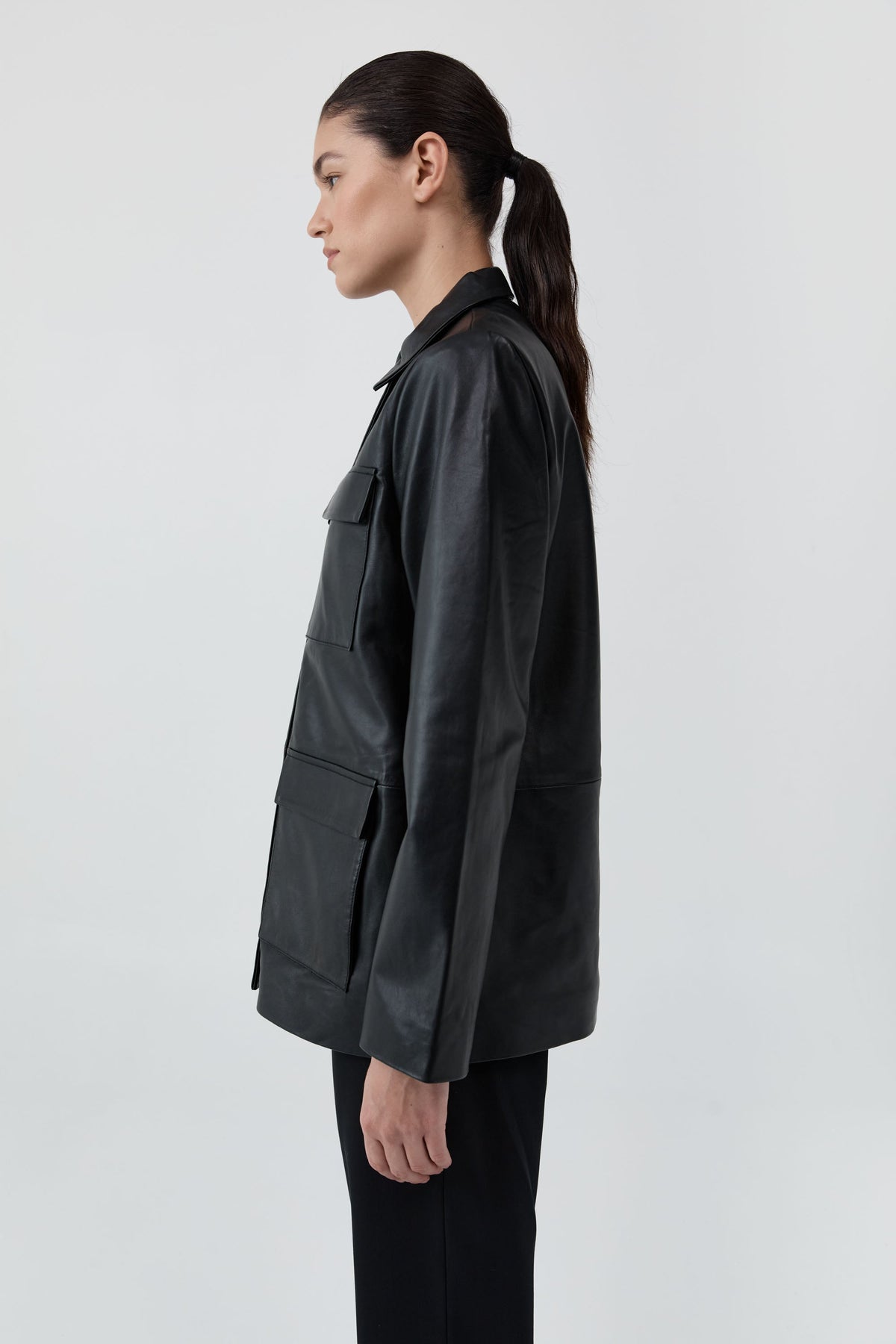 Four Pocket Leather Jacket - Black