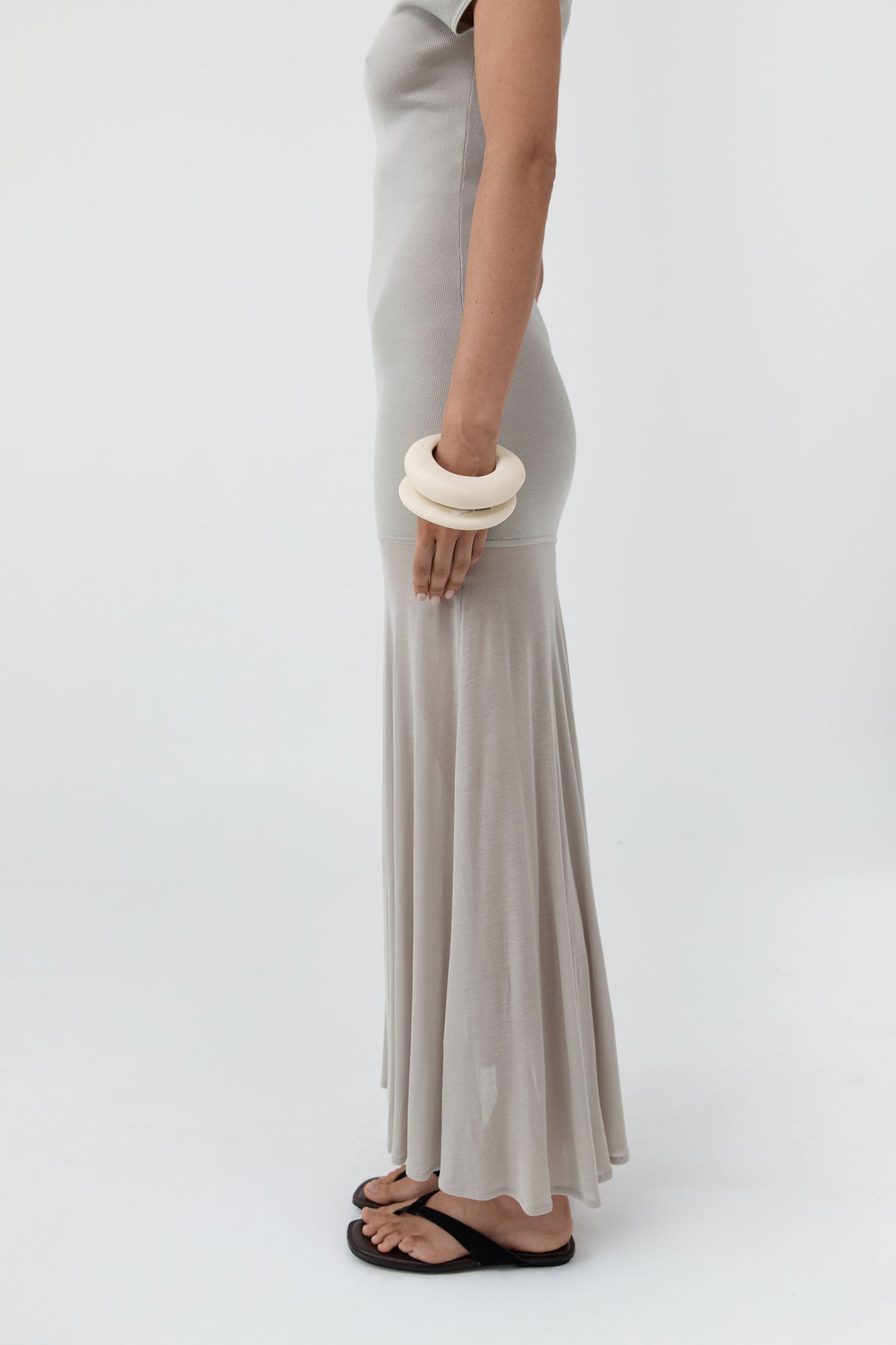 Fine Jersey Circle Hem Dress - Soft Ash