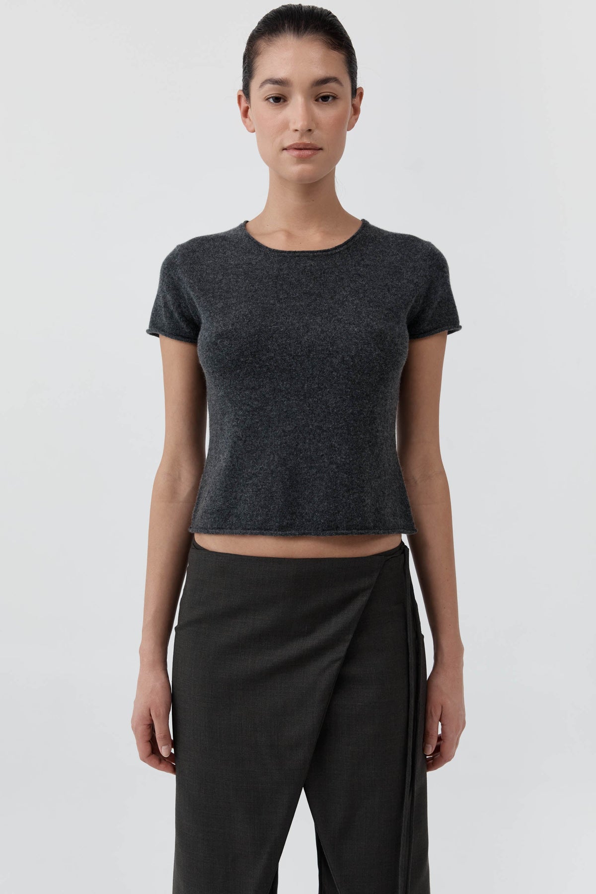 Fine Merino Wool Baby Tee - Charcoal Melange