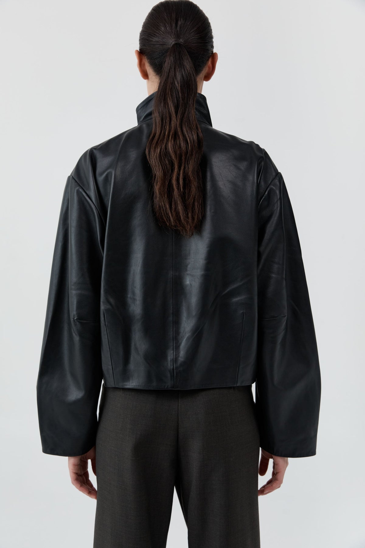 Cocoon Zip Leather Jacket - Black