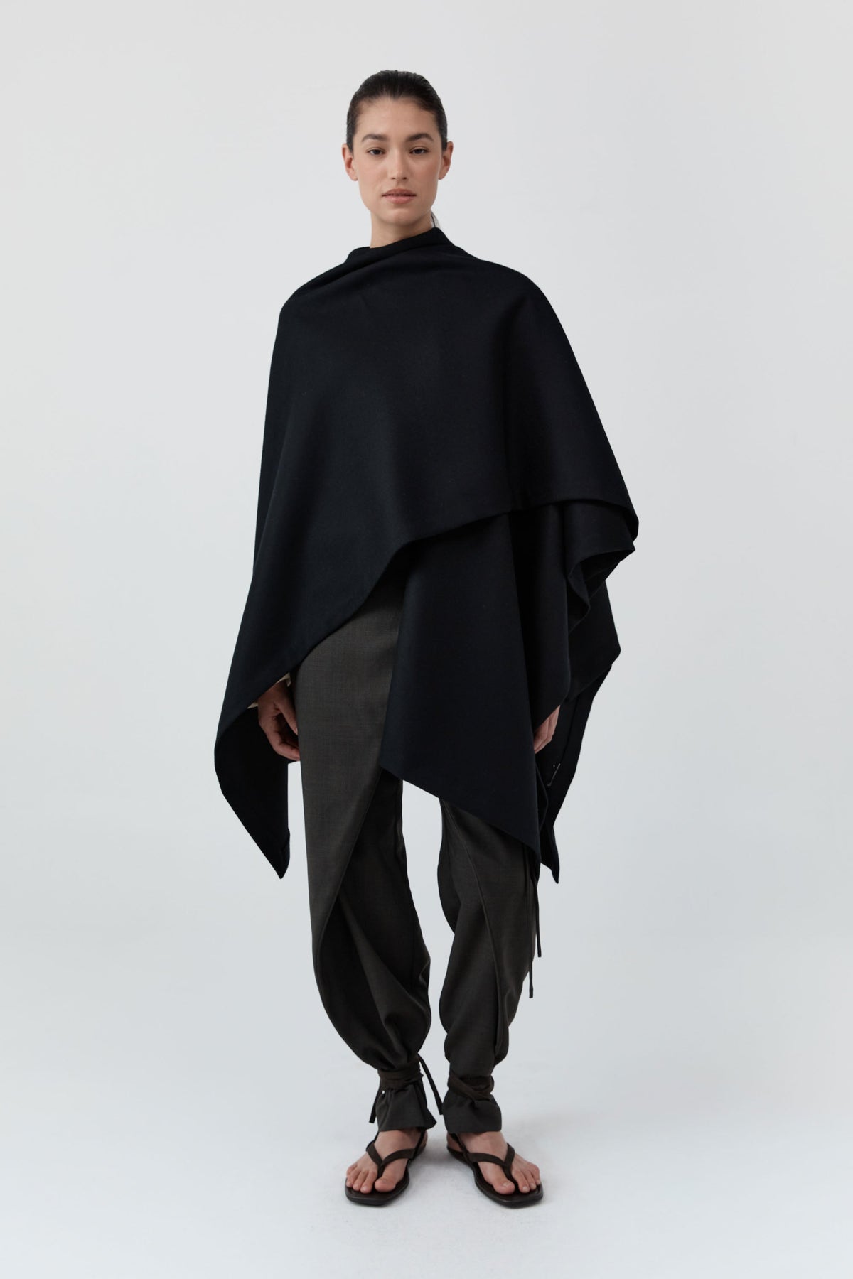 Wool Twill Poncho - Black