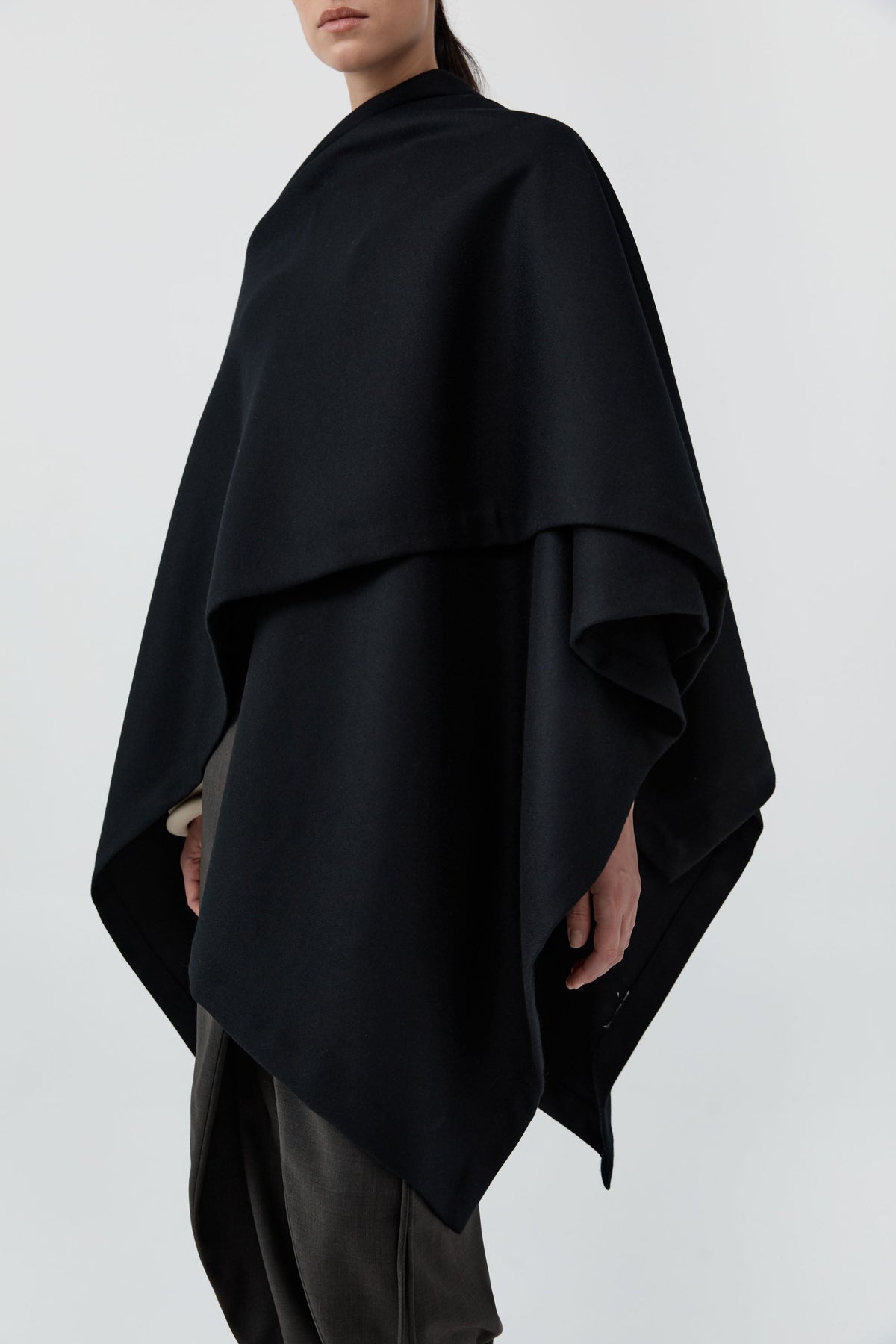 Wool Twill Poncho - Black