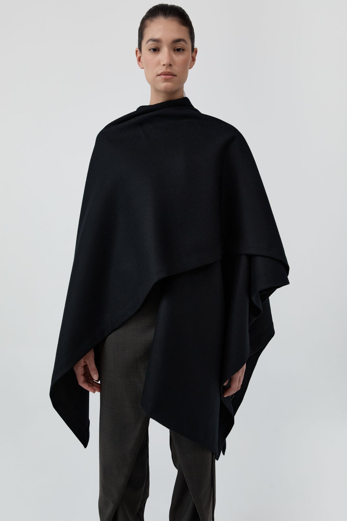 Wool Twill Poncho - Black
