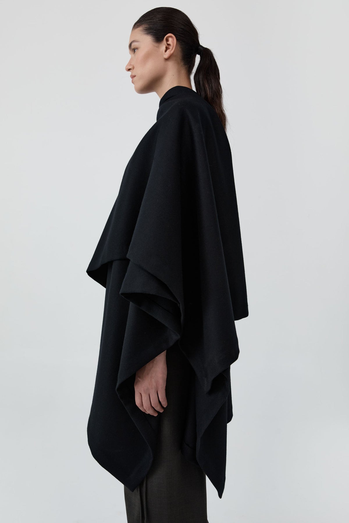 Wool Twill Poncho - Black