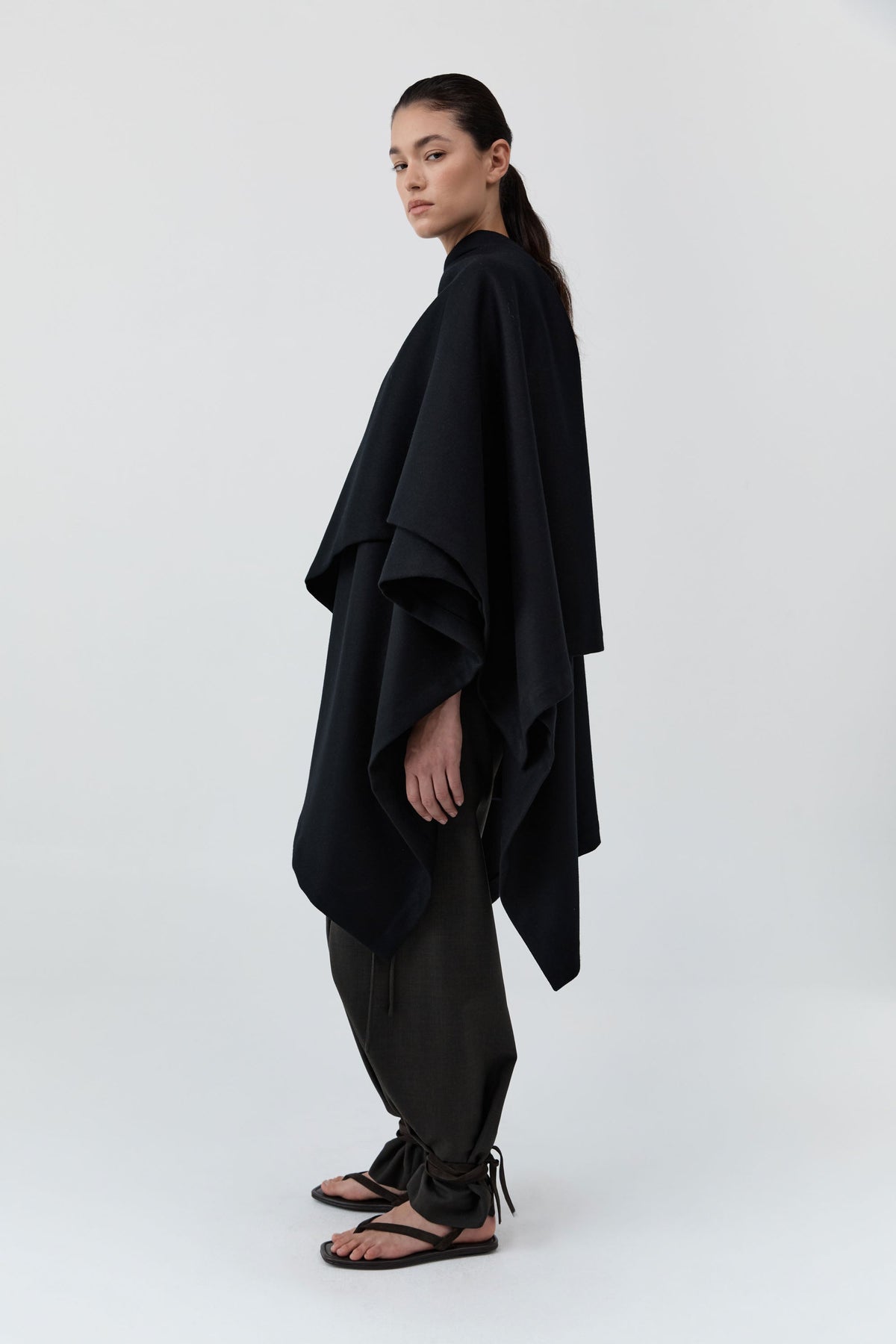 Wool Twill Poncho - Black