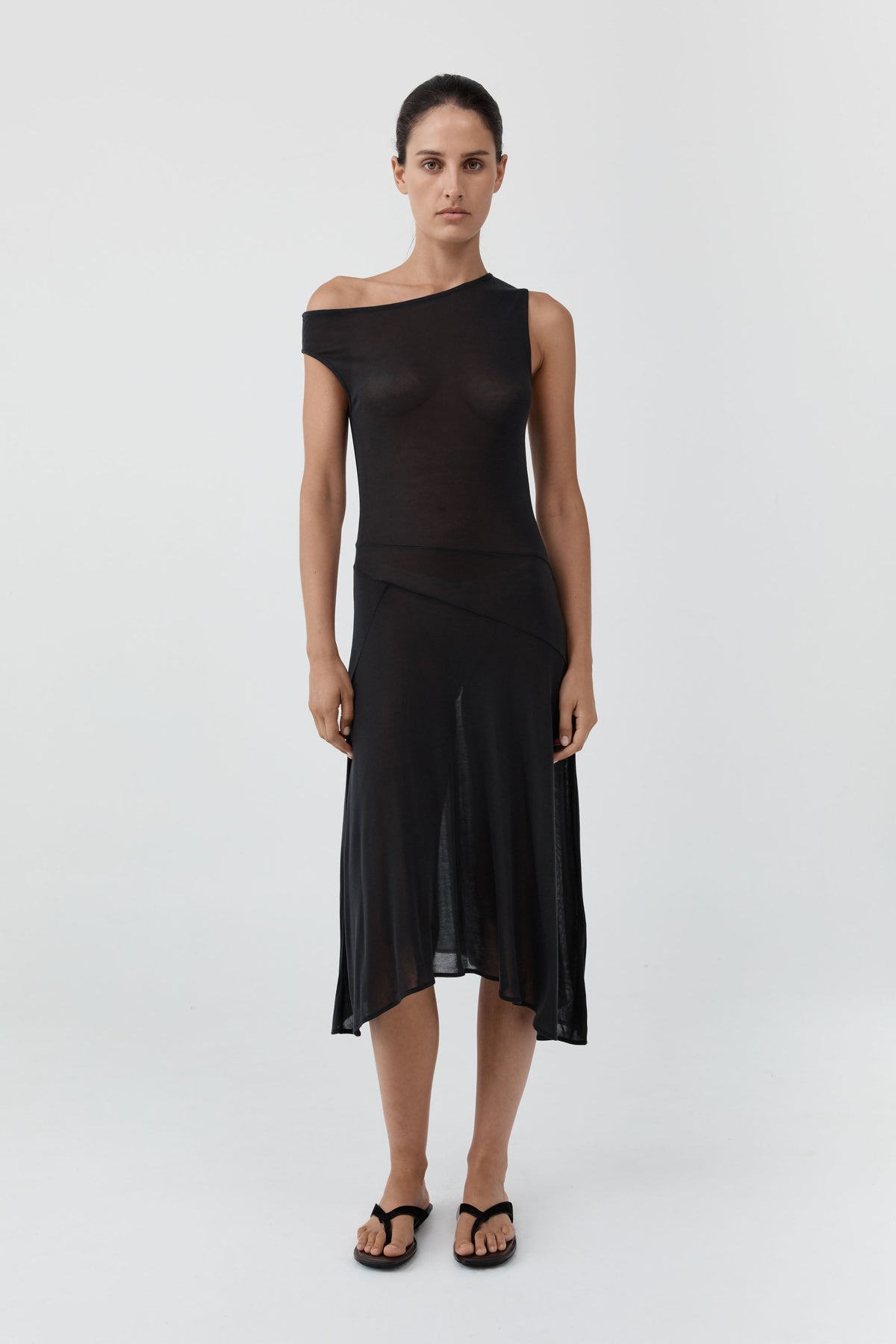 Fine Jersey Off Shoulder Dress - Charcoal