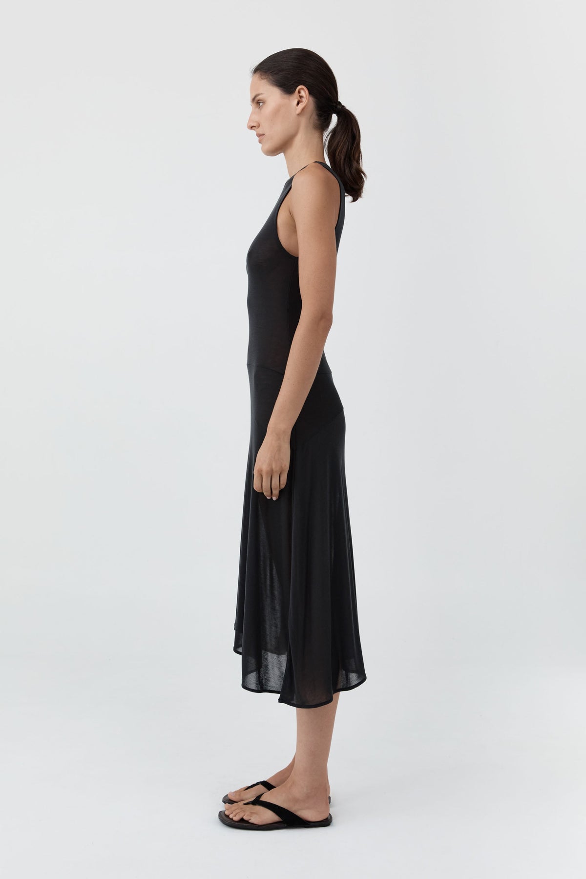 Fine Jersey Off Shoulder Dress - Charcoal