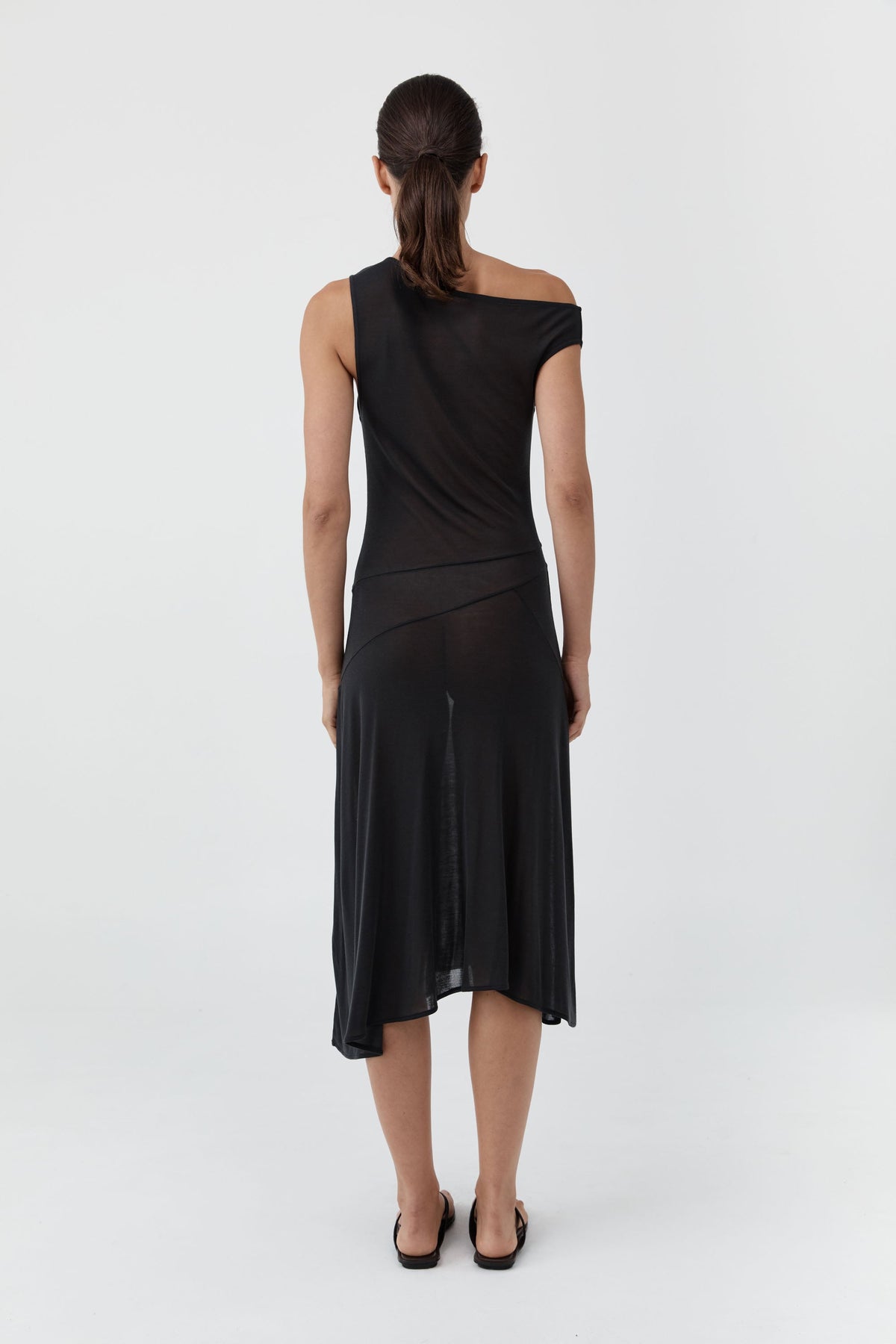 Fine Jersey Off Shoulder Dress - Charcoal