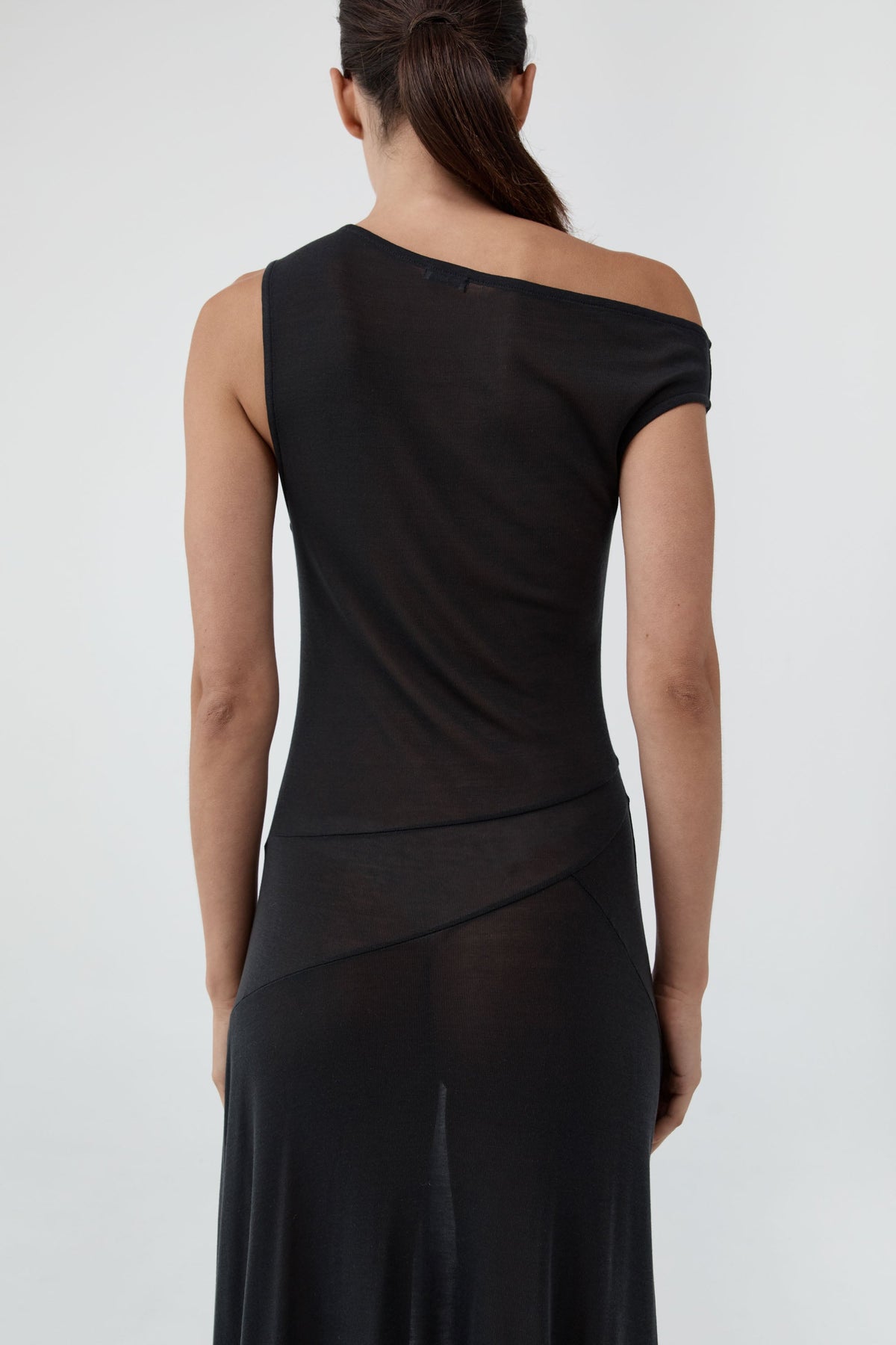 Fine Jersey Off Shoulder Dress - Charcoal