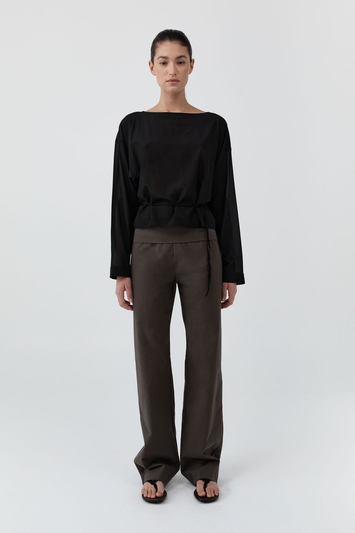 Stretch Silk Bateau Top - Black