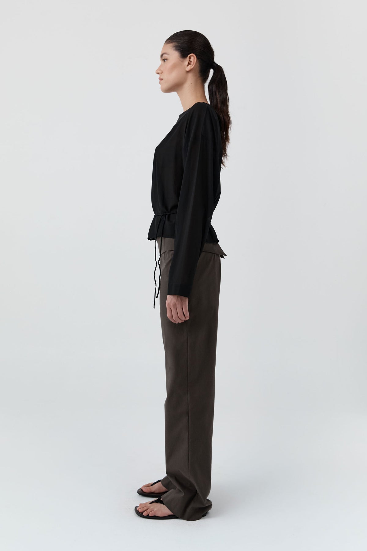 Stretch Silk Bateau Top - Black