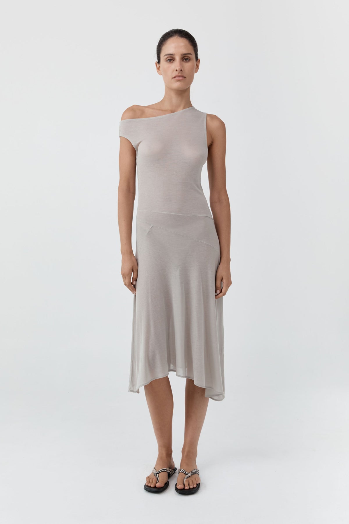 Fine Jersey Off Shoulder Dress - Soft Ash