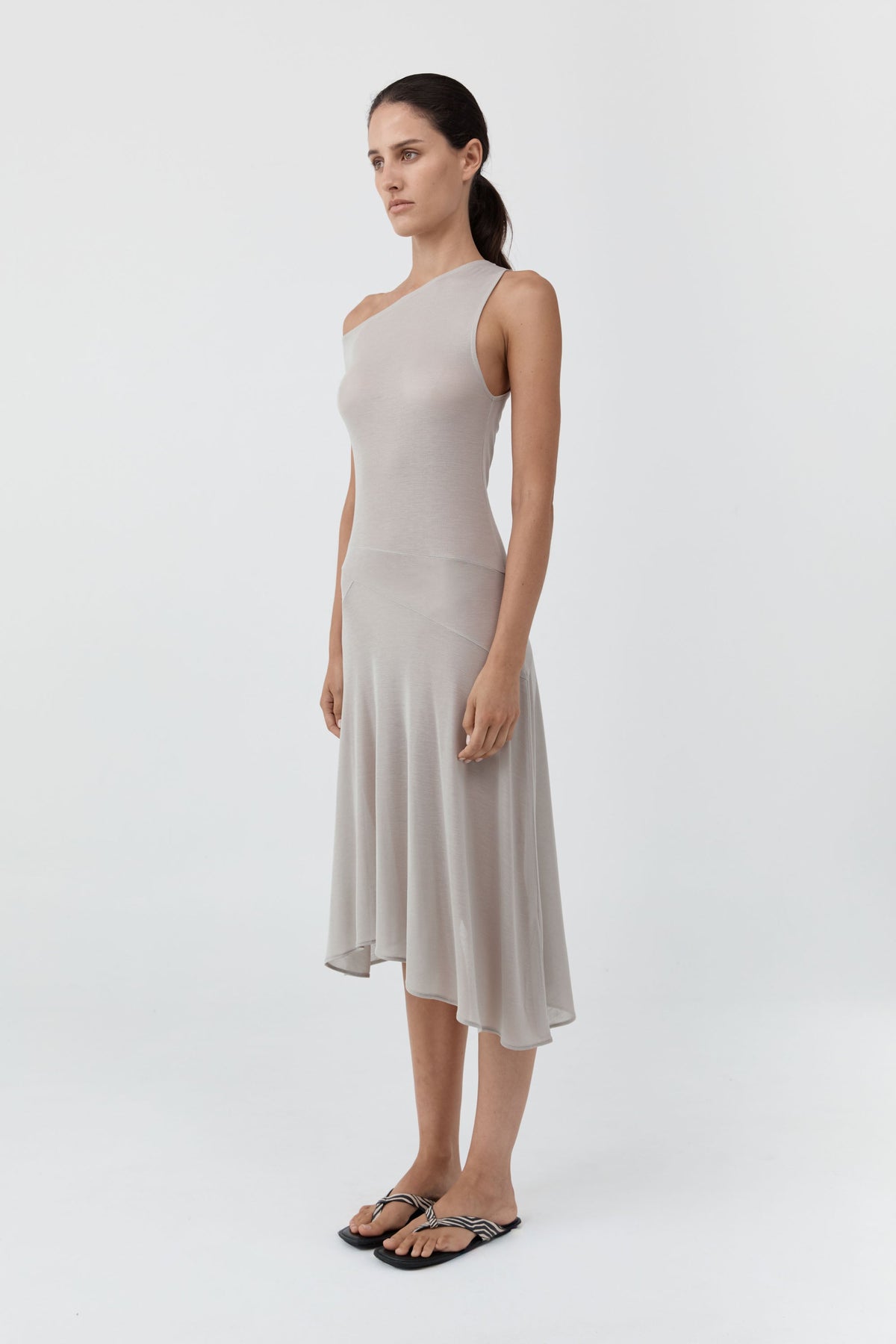 Fine Jersey Off Shoulder Dress - Soft Ash
