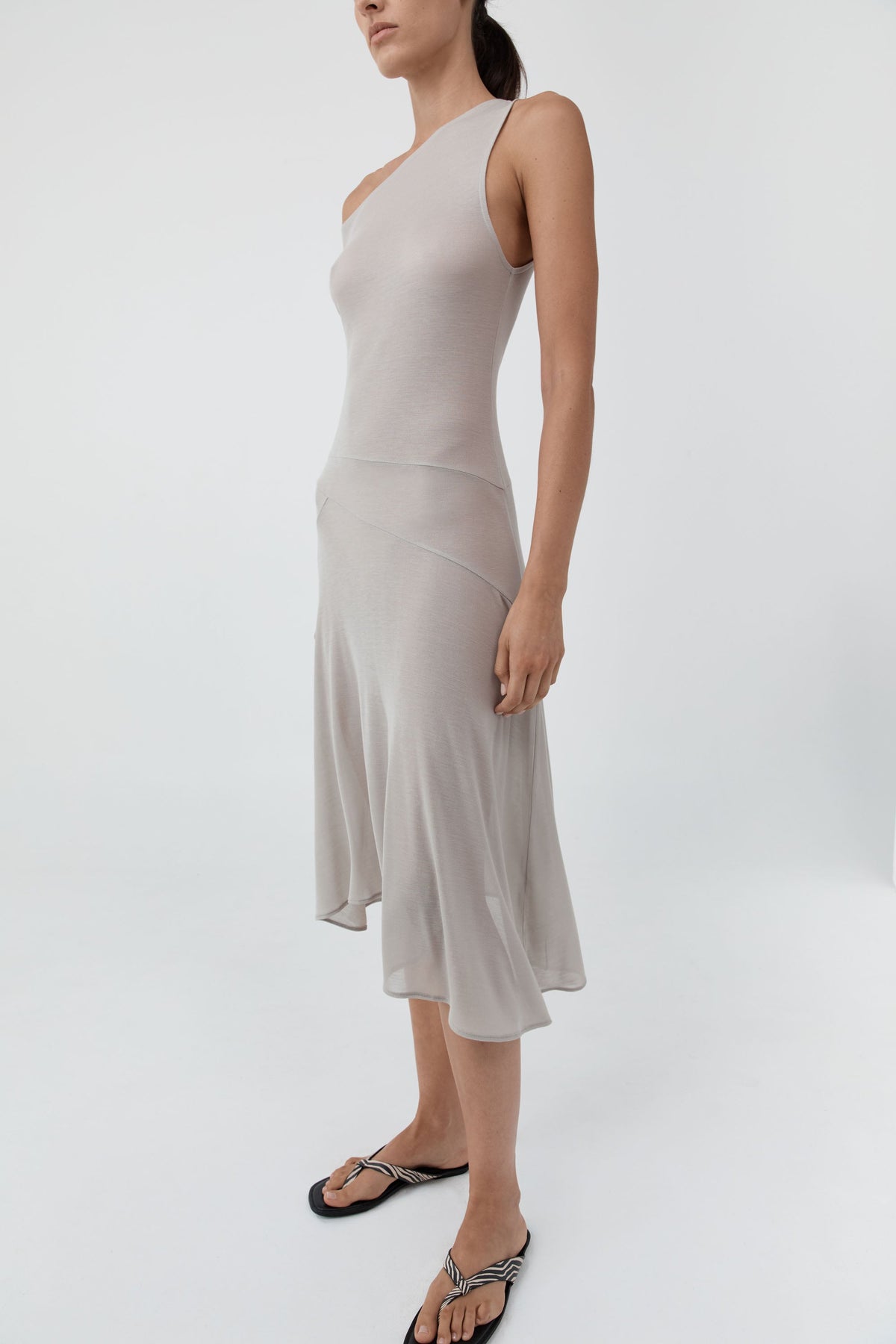 Fine Jersey Off Shoulder Dress - Soft Ash