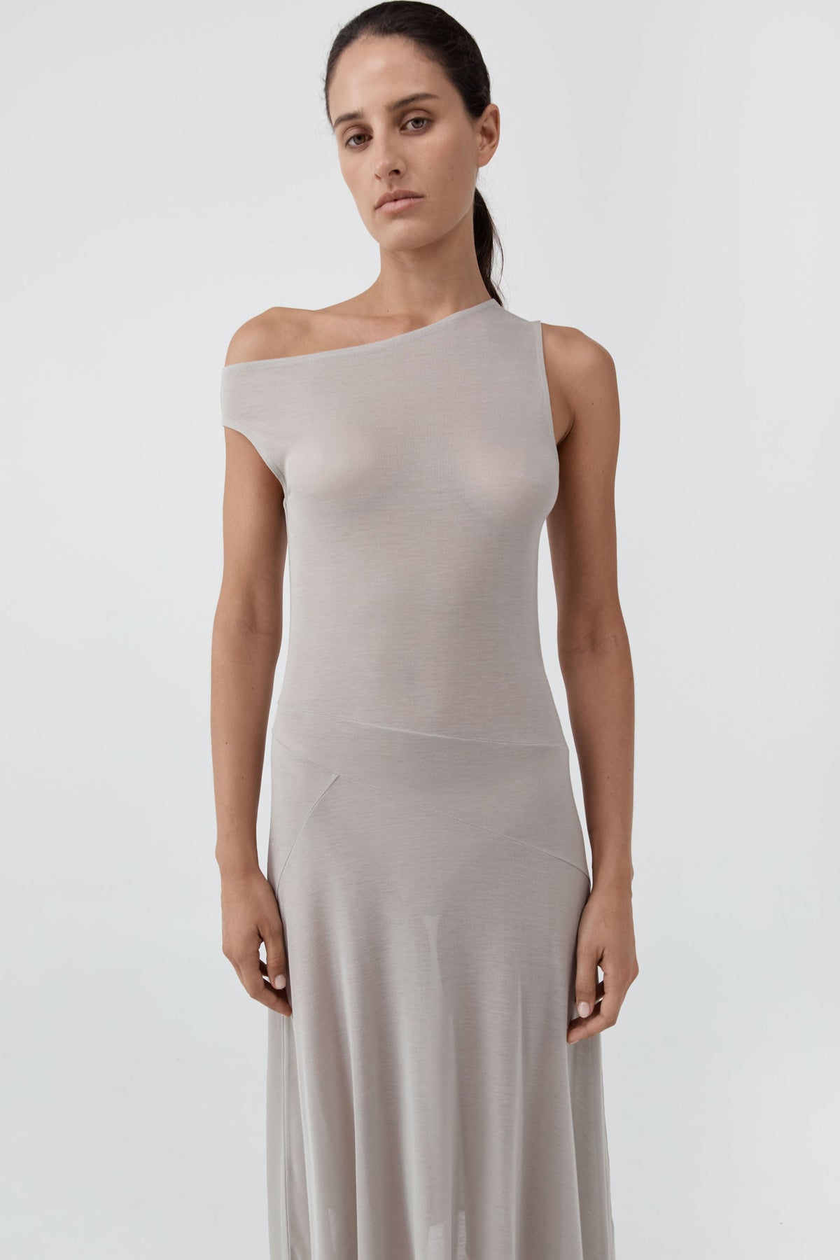 Fine Jersey Off Shoulder Dress - Soft Ash