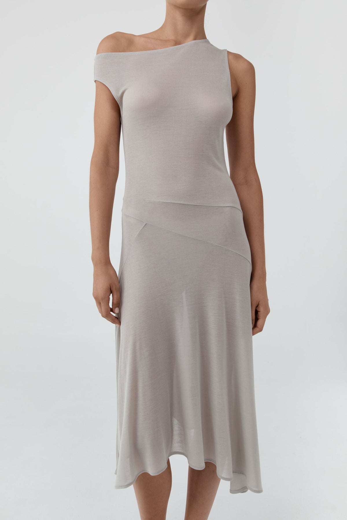 Fine Jersey Off Shoulder Dress - Soft Ash