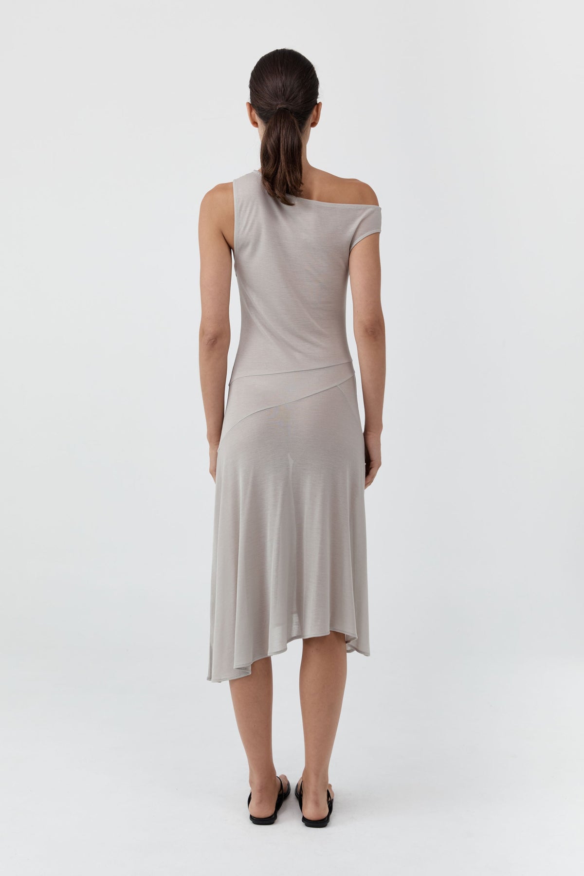 Fine Jersey Off Shoulder Dress - Soft Ash