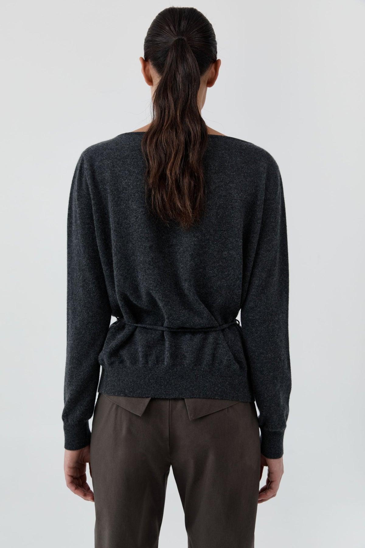 Cashmere Asymm Cardigan - Charcoal Melange