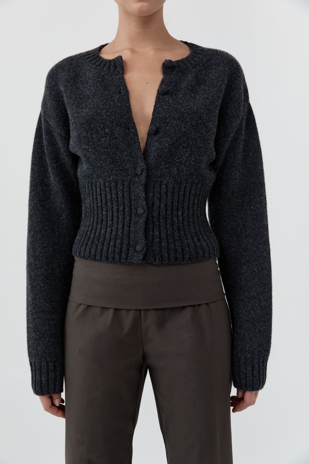 Wool Cardigan - Dark Charcoal Melange
