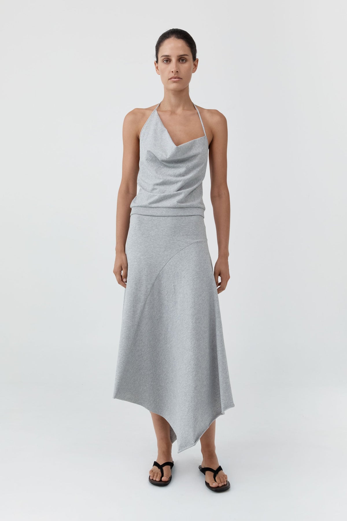 Asymm Drape Skirt - Light Grey Marle