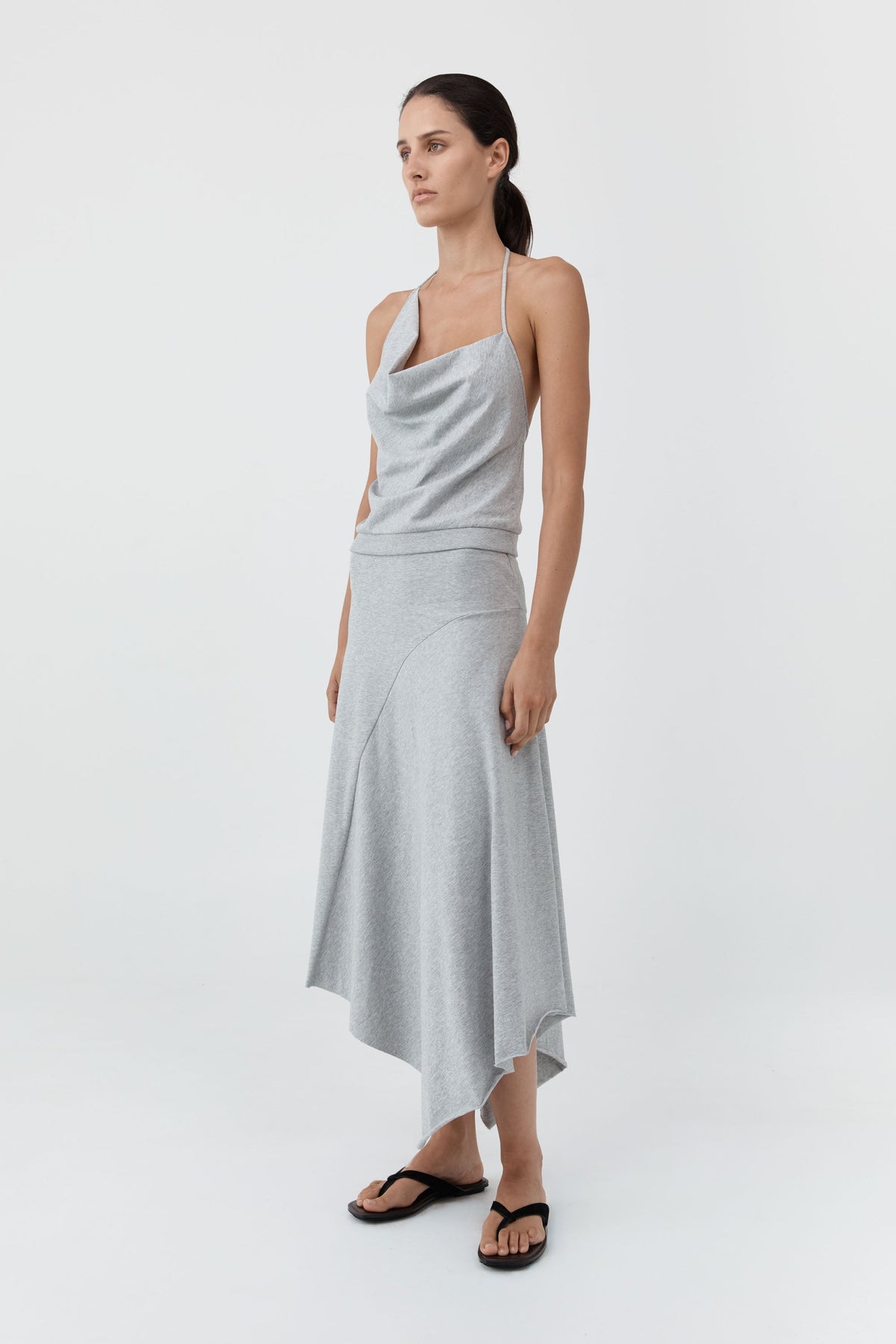 Asymm Drape Skirt - Light Grey Marle