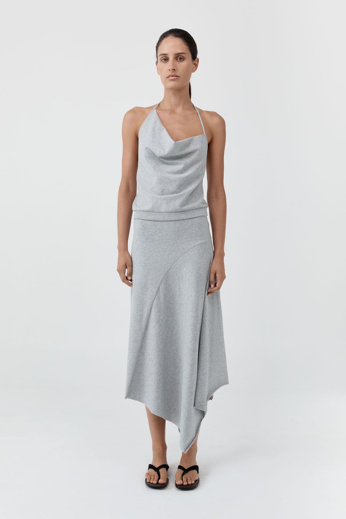 Asymm Drape Skirt - Light Grey Marle
