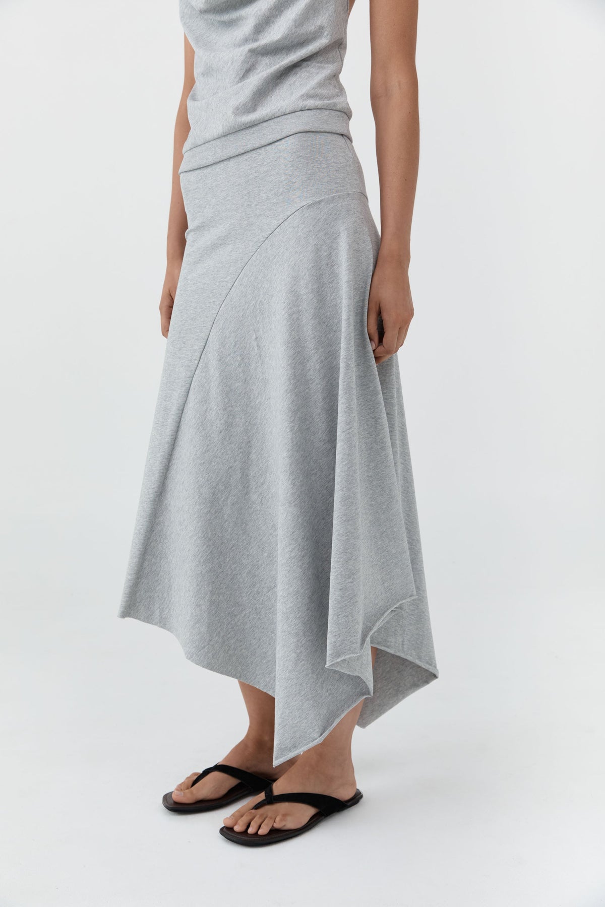 Asymm Drape Skirt - Light Grey Marle