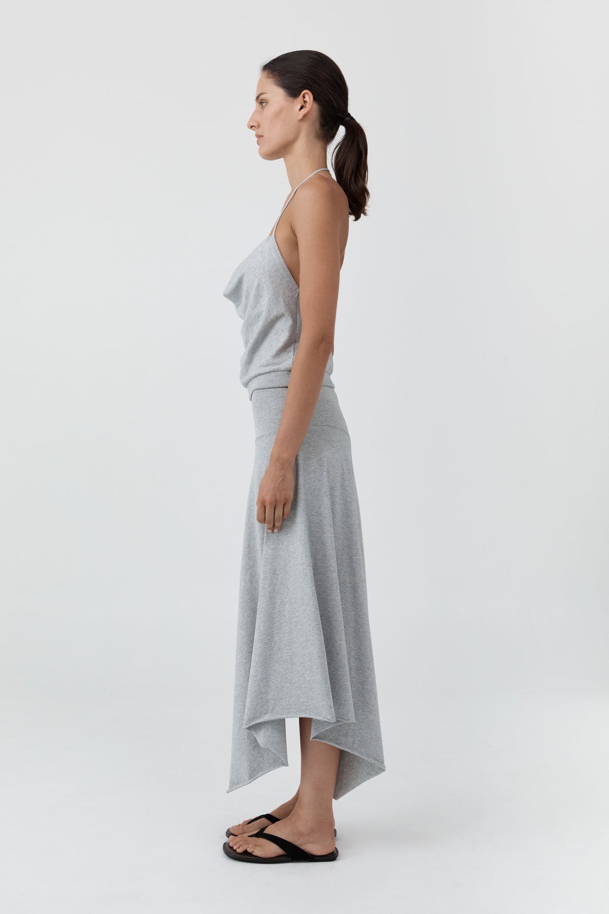 Asymm Drape Skirt - Light Grey Marle