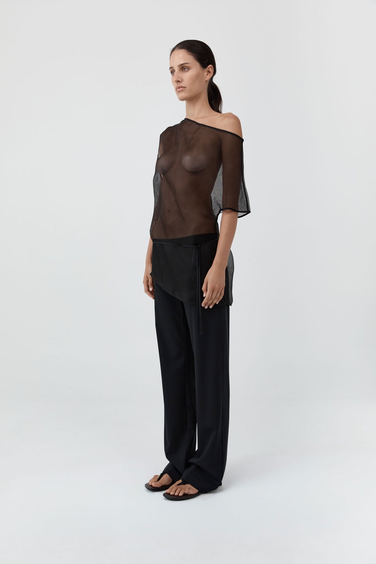 Silk Mesh Mini Dress - Black