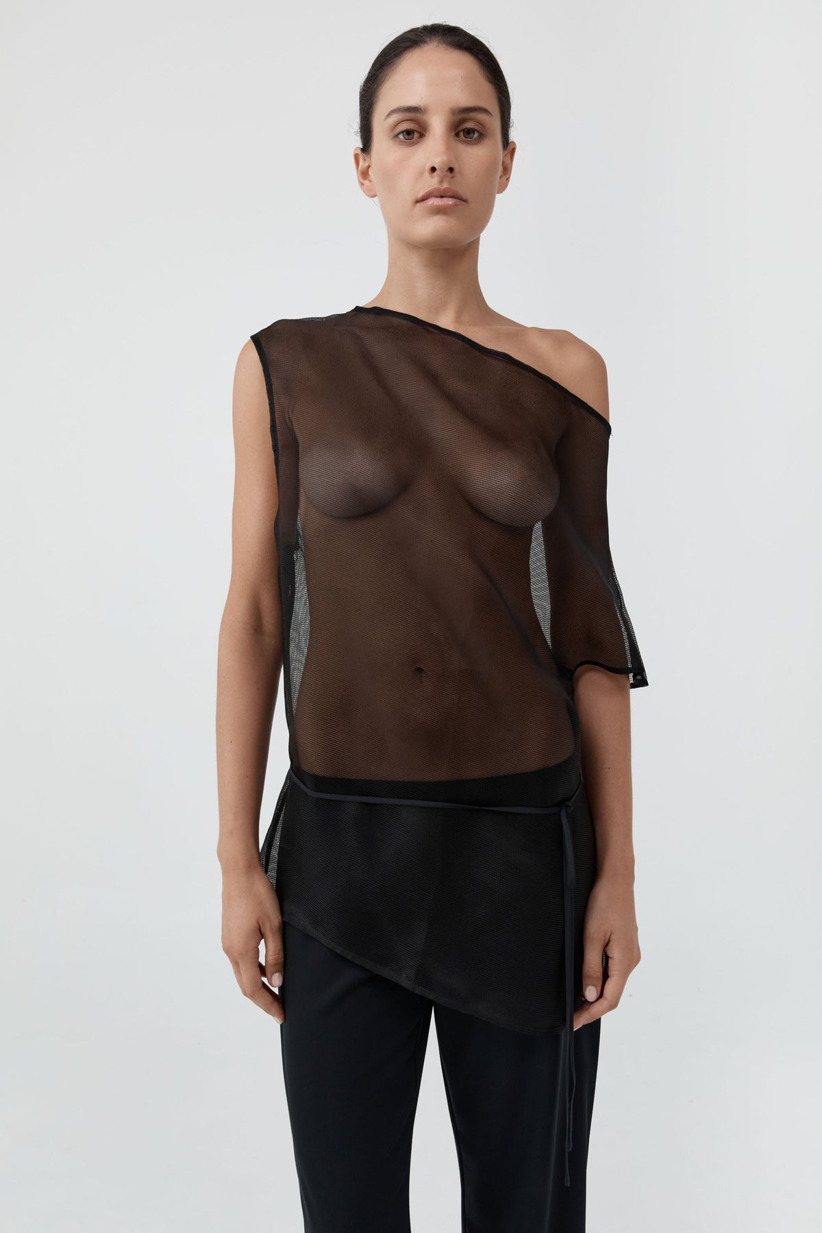 Silk Mesh Mini Dress - Black