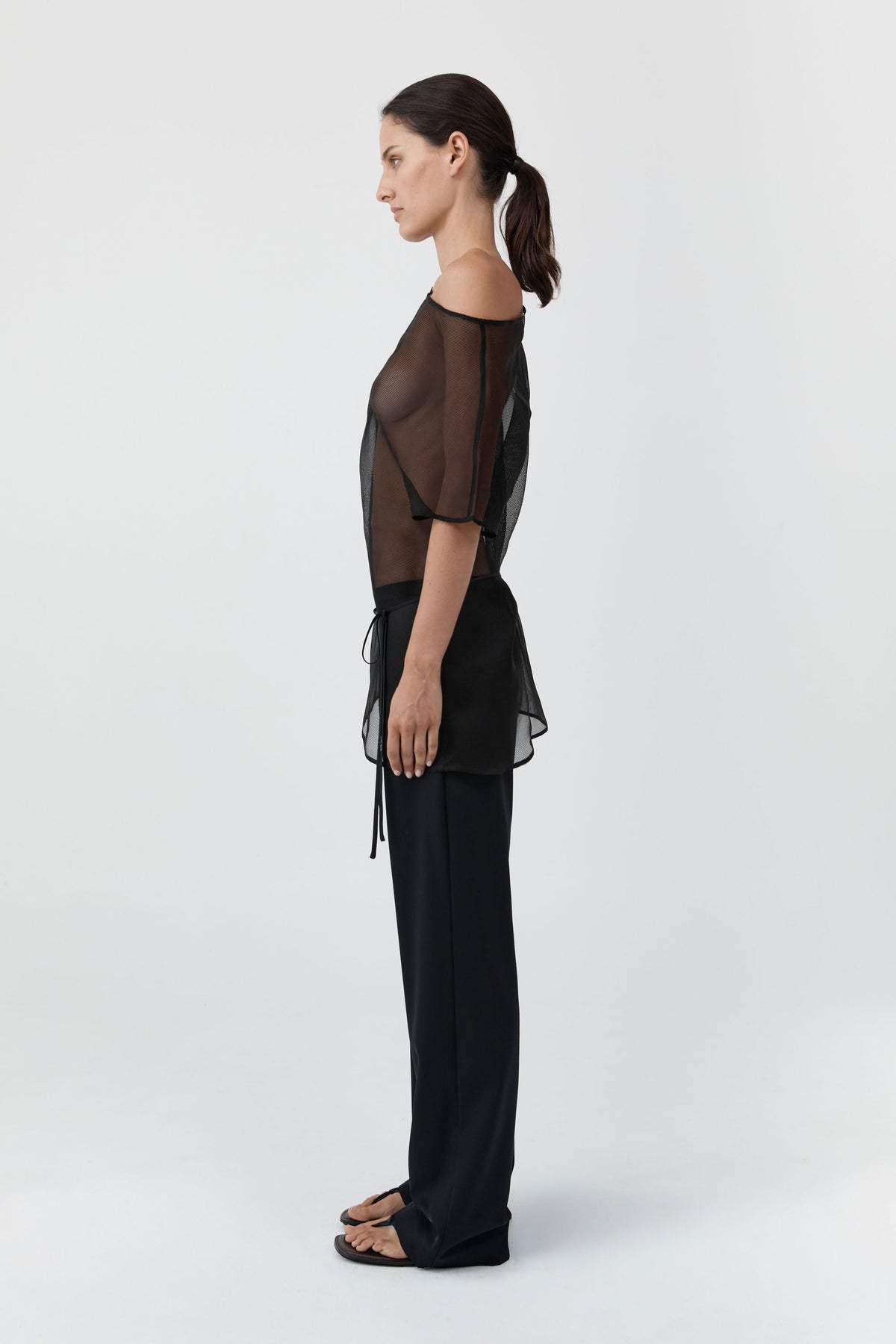 Silk Mesh Mini Dress - Black