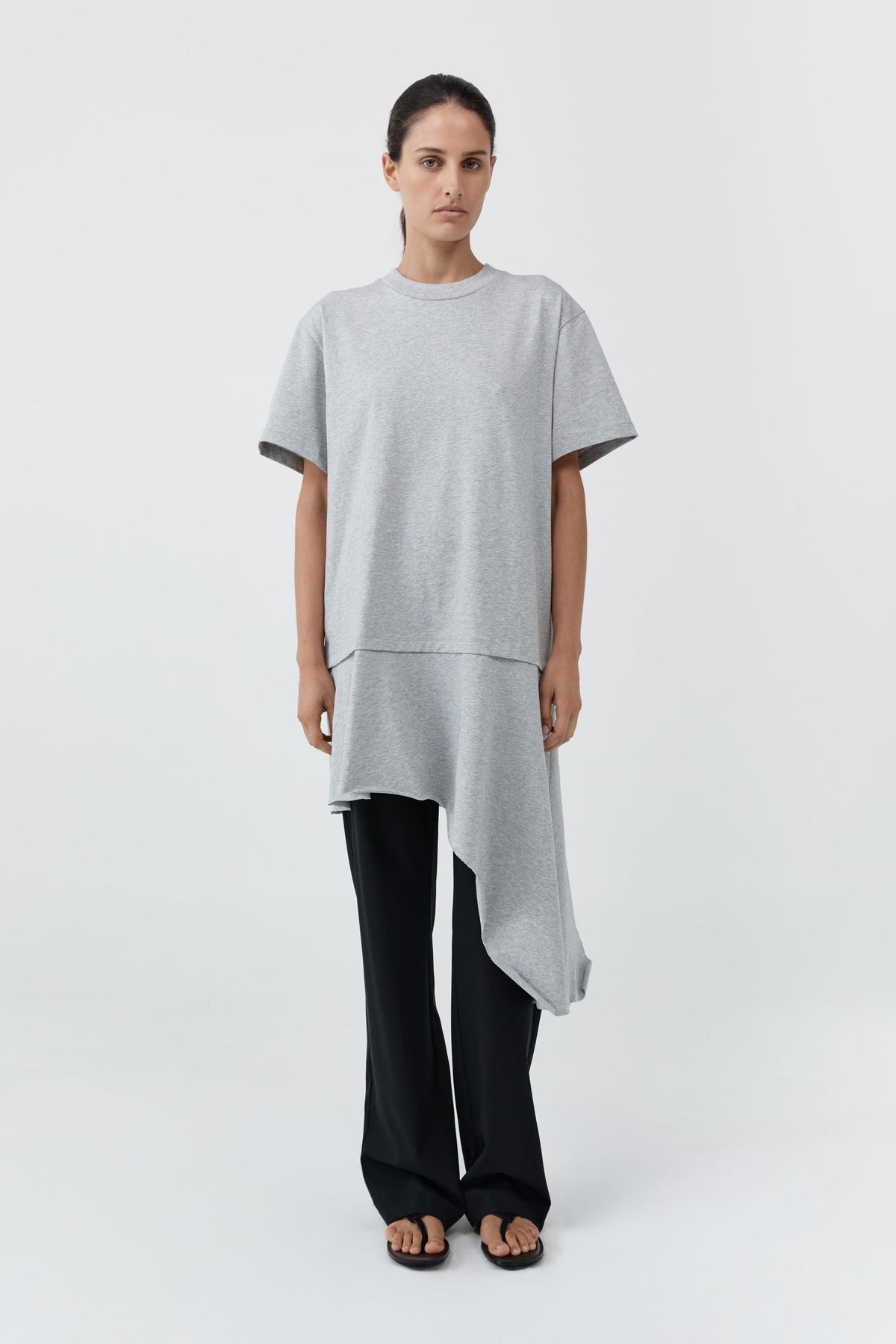 Layered Tee Mini Dress - Light Grey Marle