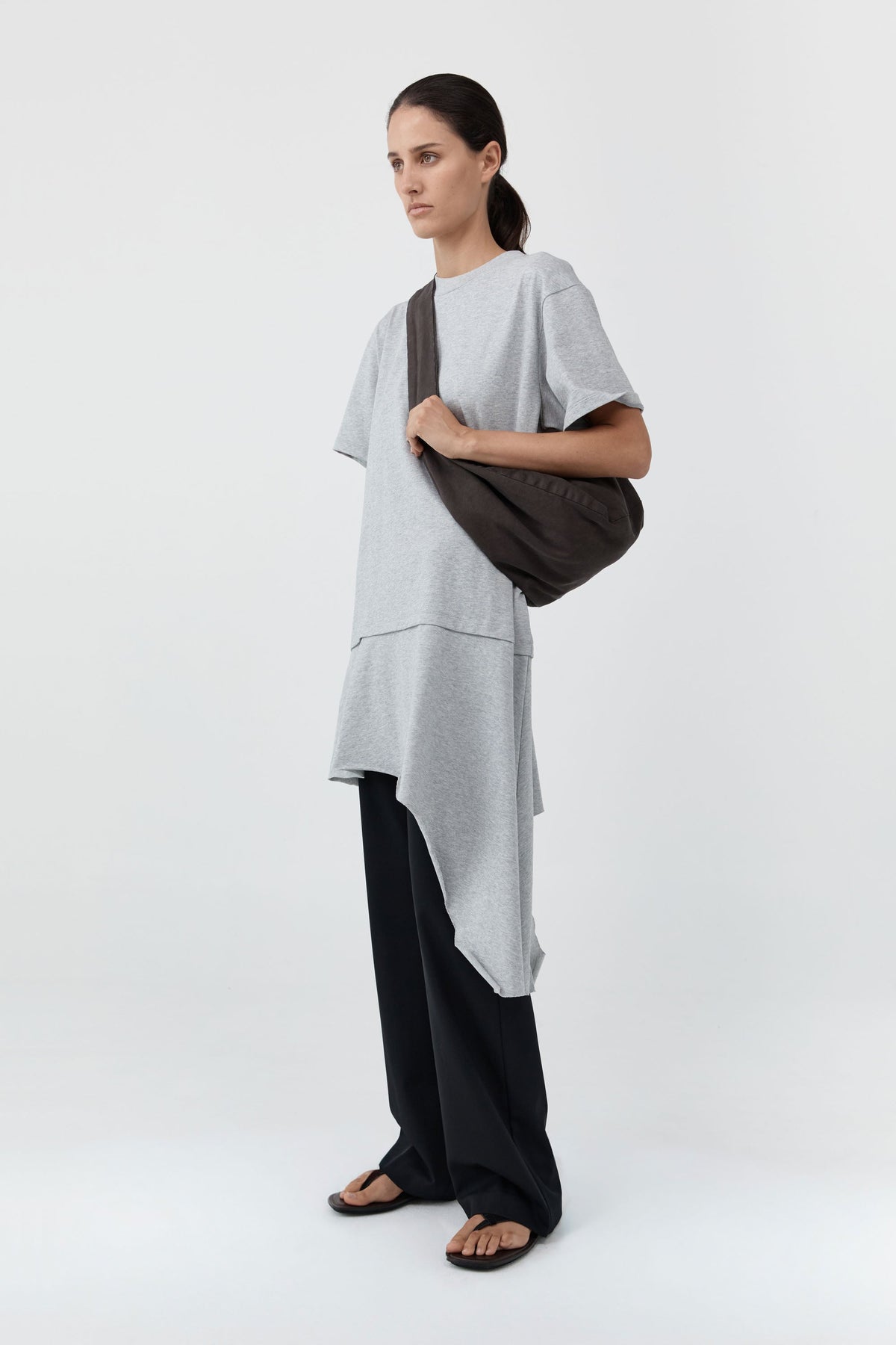 Layered Tee Mini Dress - Light Grey Marle