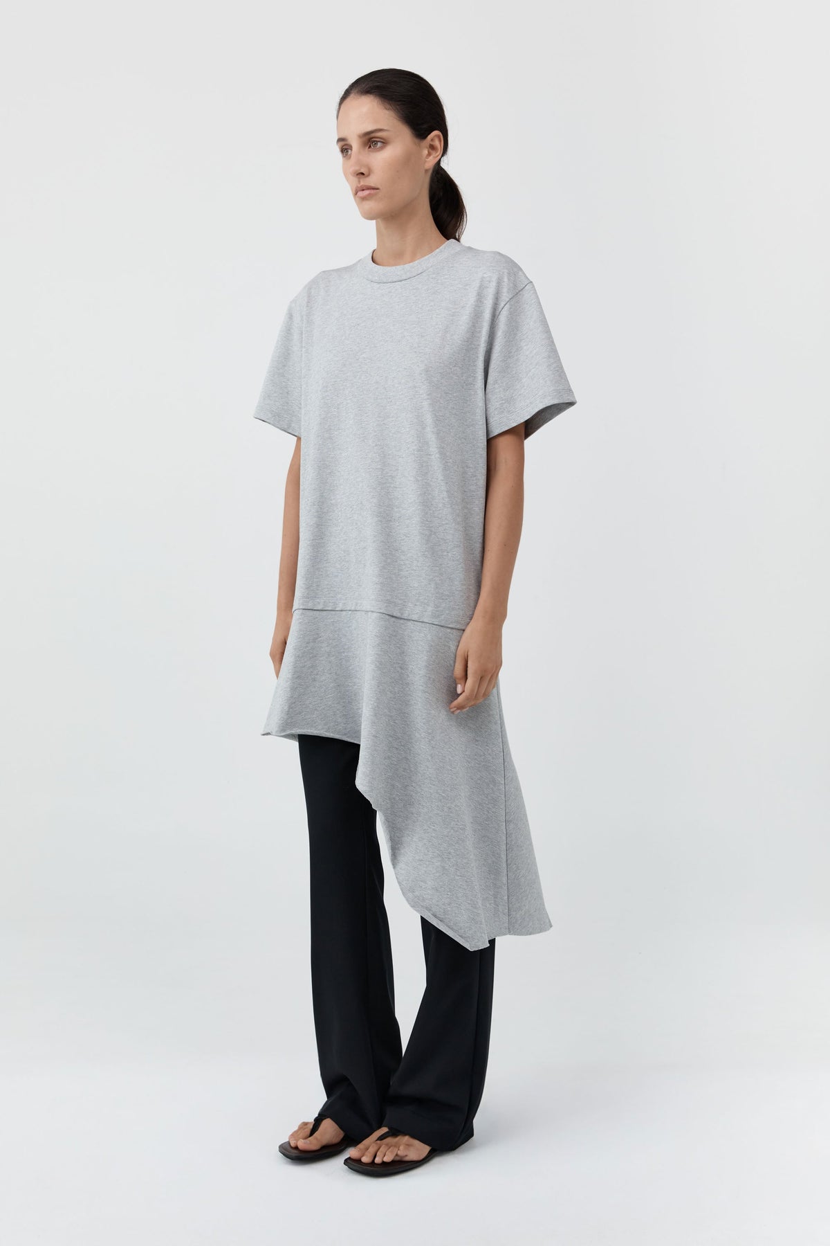 Layered Tee Mini Dress - Light Grey Marle