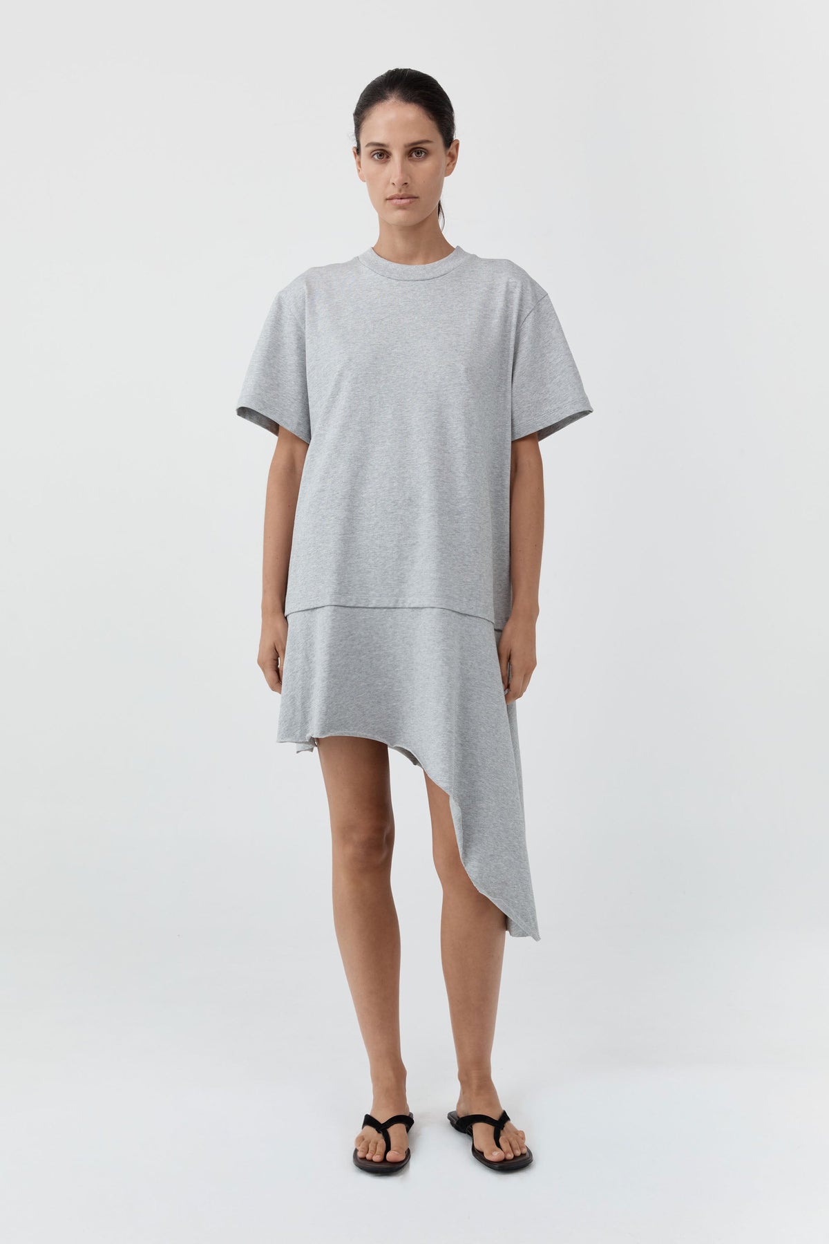 Layered Tee Mini Dress - Light Grey Marle