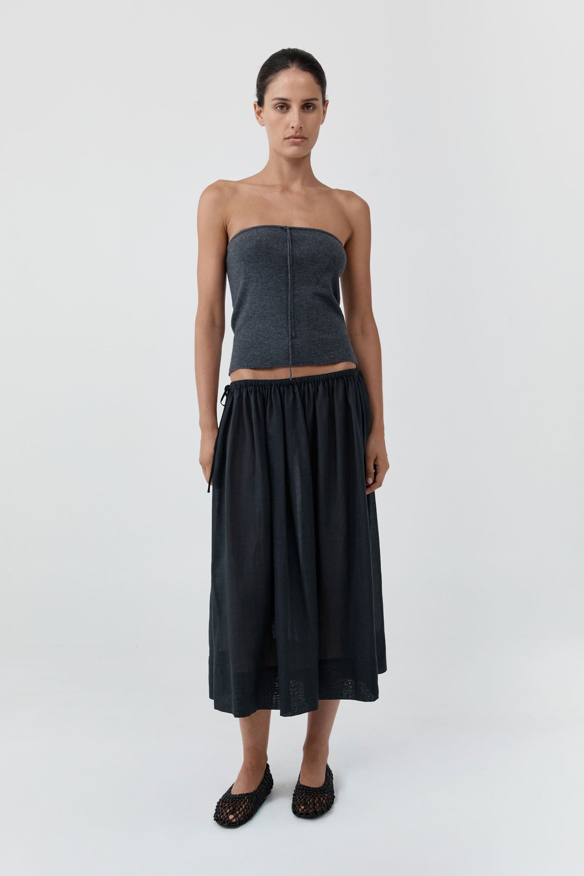 Wool Strapless Top - Iron Melange