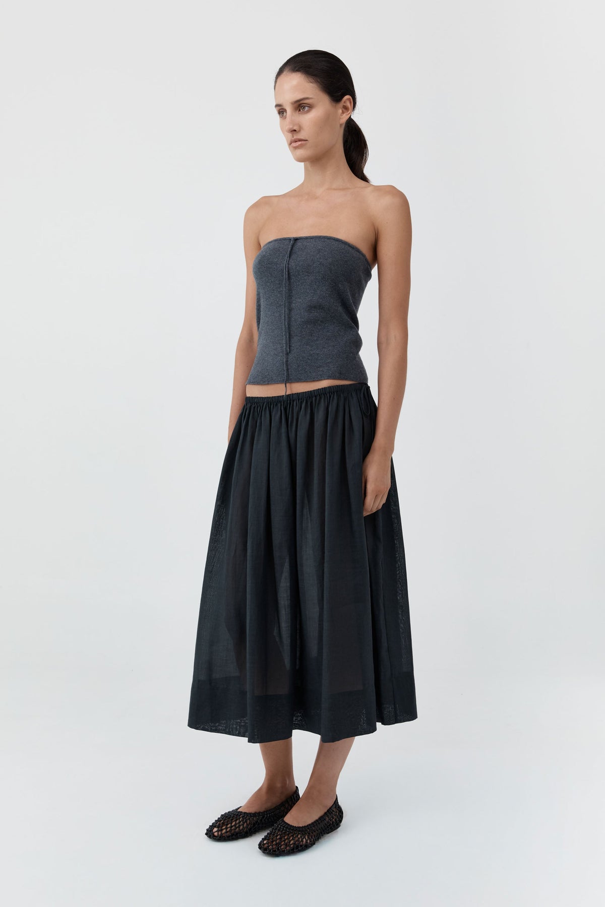 Wool Strapless Top - Iron Melange