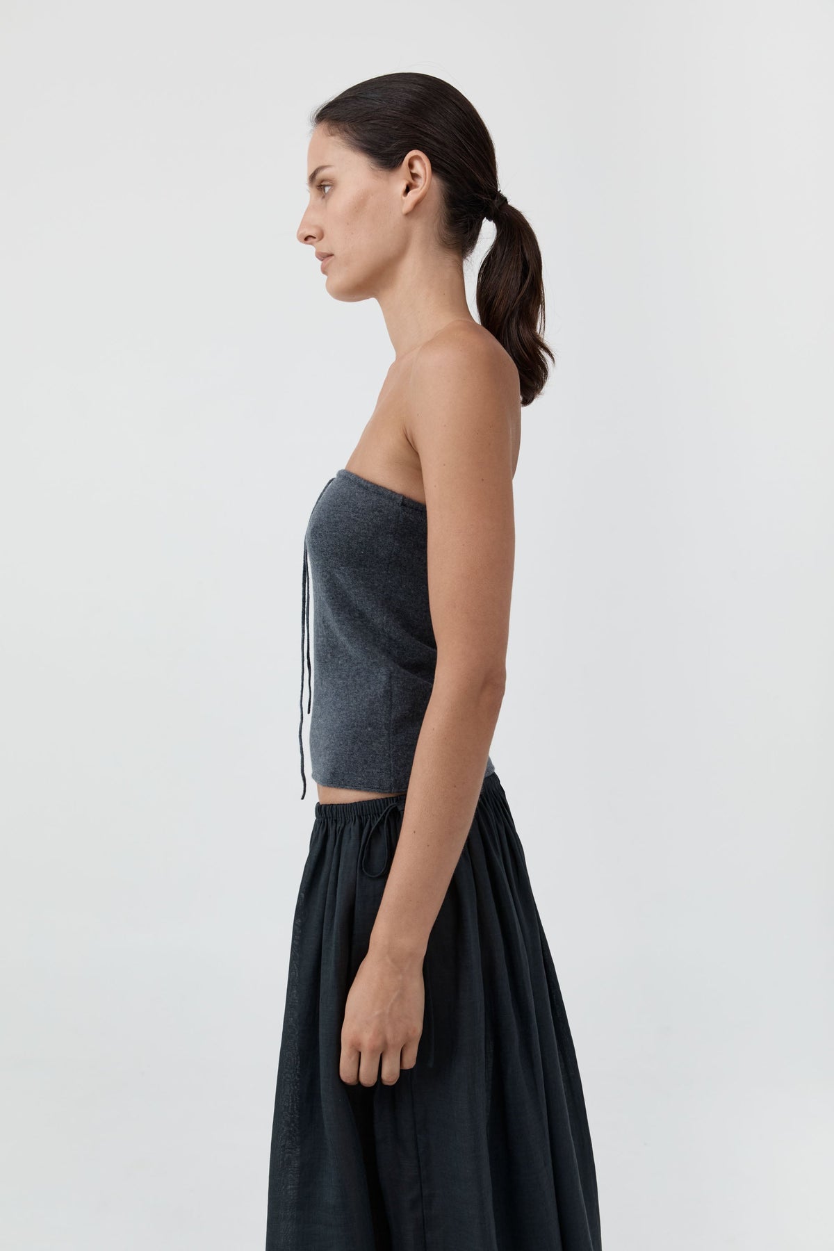 Wool Strapless Top - Iron Melange