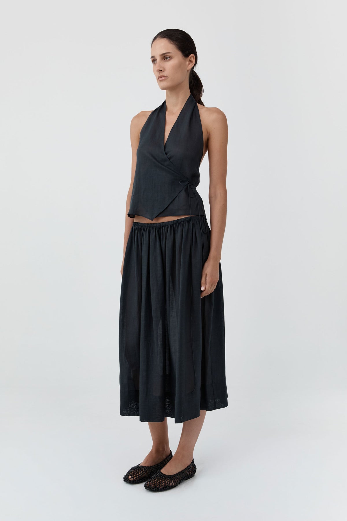 Transparent Wrap Halter Top - Black