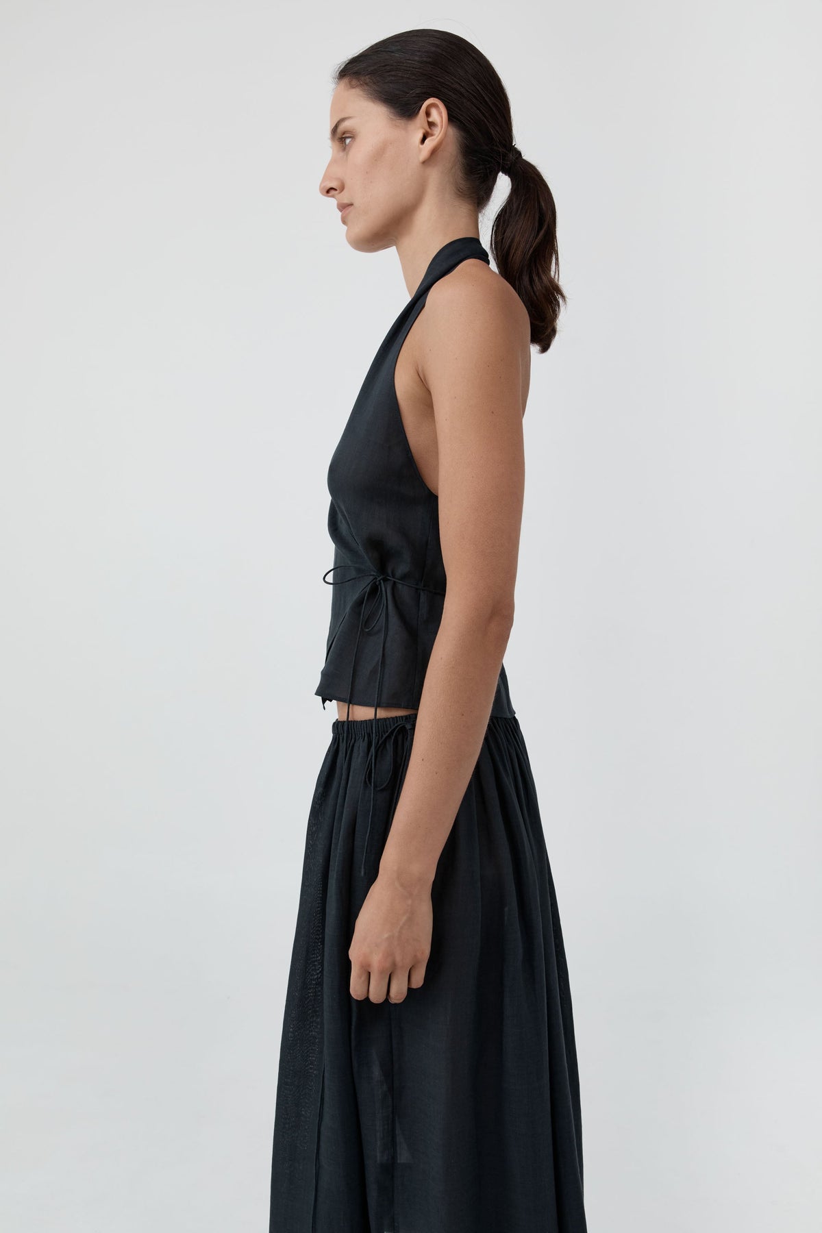 Transparent Wrap Halter Top - Black